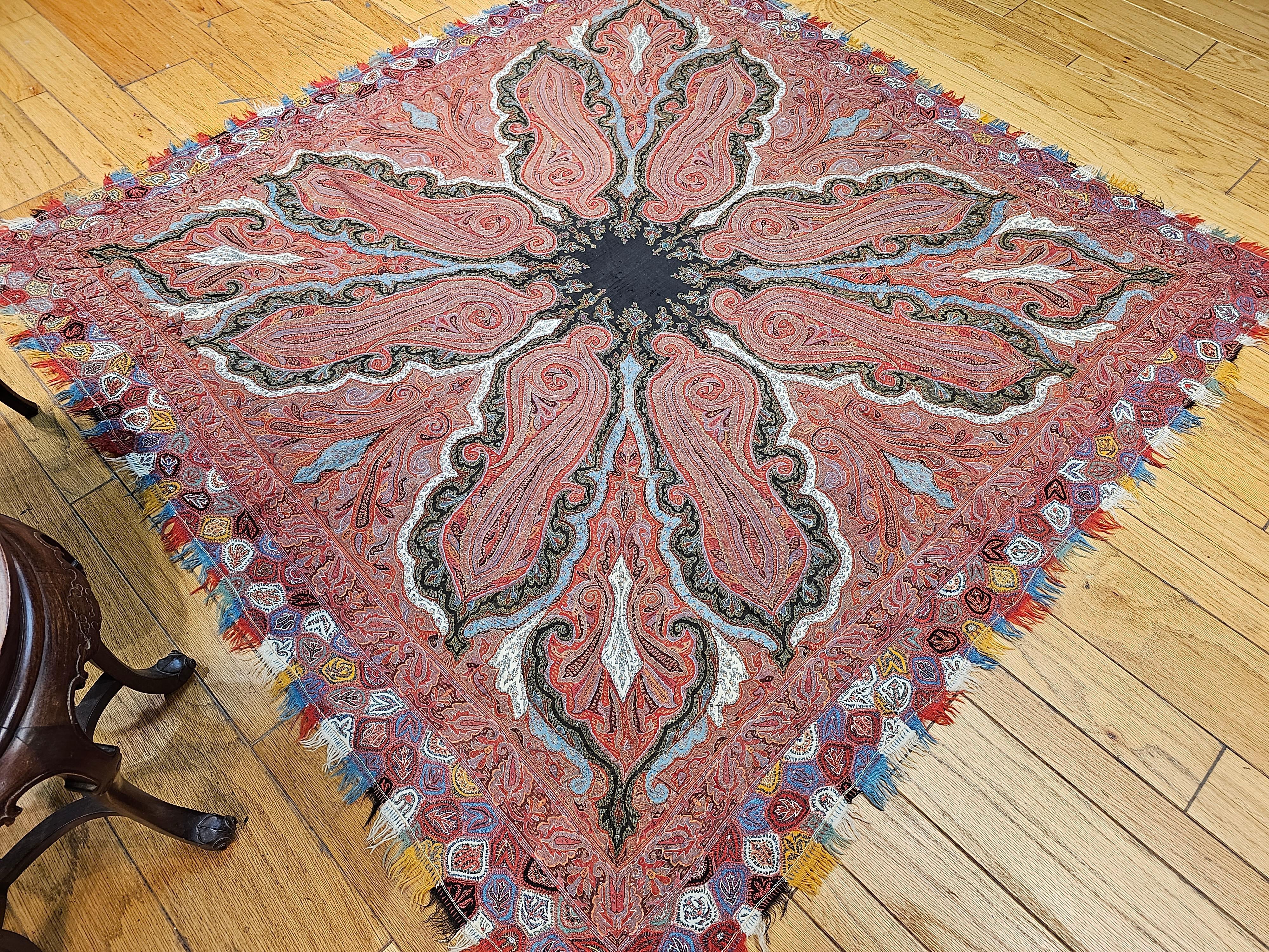 Mid 19th Century Hand Embroidered “Kashmiri Pieced Shawl” in “Butterfly” Pattern For Sale 11