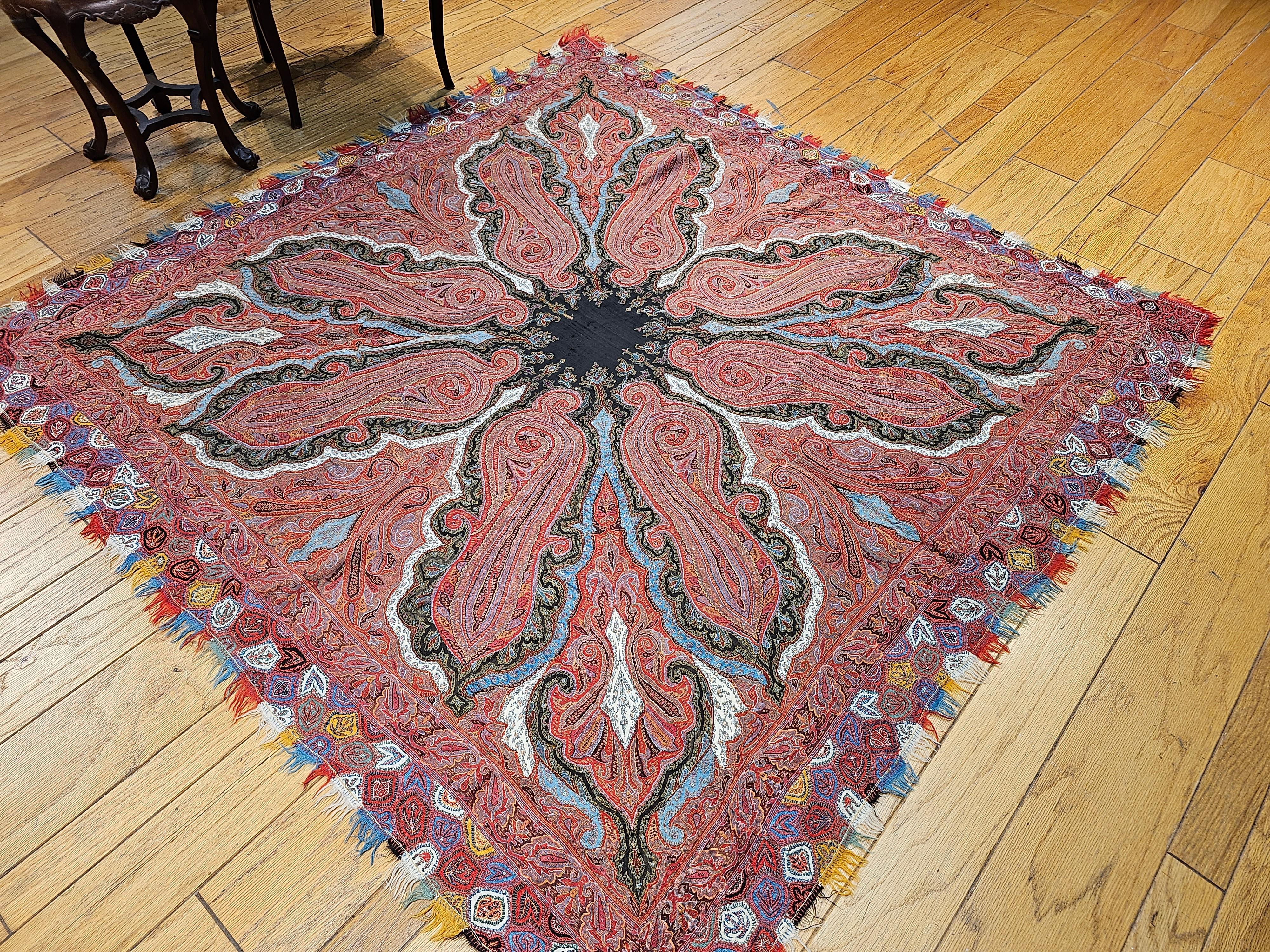 Mid 19th Century Hand Embroidered “Kashmiri Pieced Shawl” in “Butterfly” Pattern For Sale 12