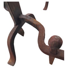 Mid 19th Century Hand Forged Iron & Brass Tall Andirons