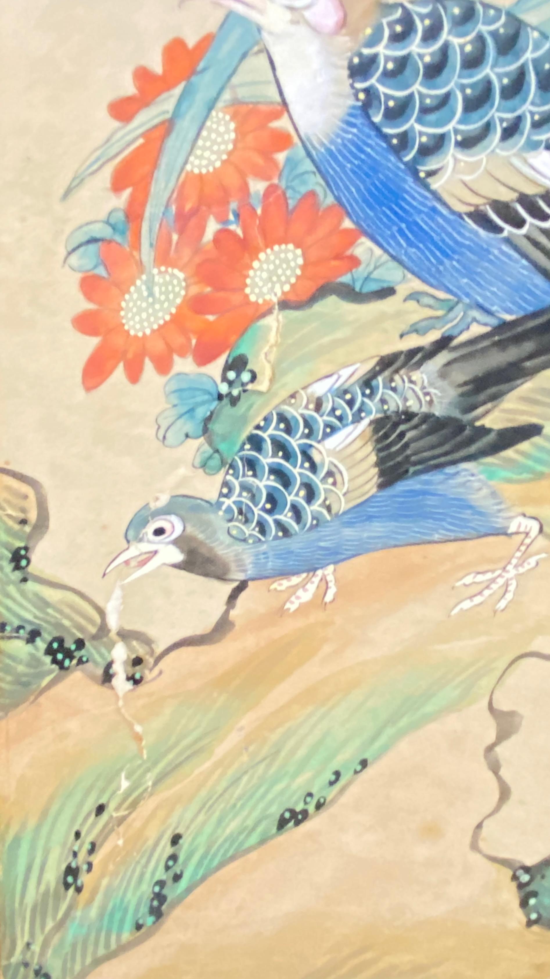 Panneaux de papier peint asiatique peints à la main au milieu du XIXe siècle en vente 3
