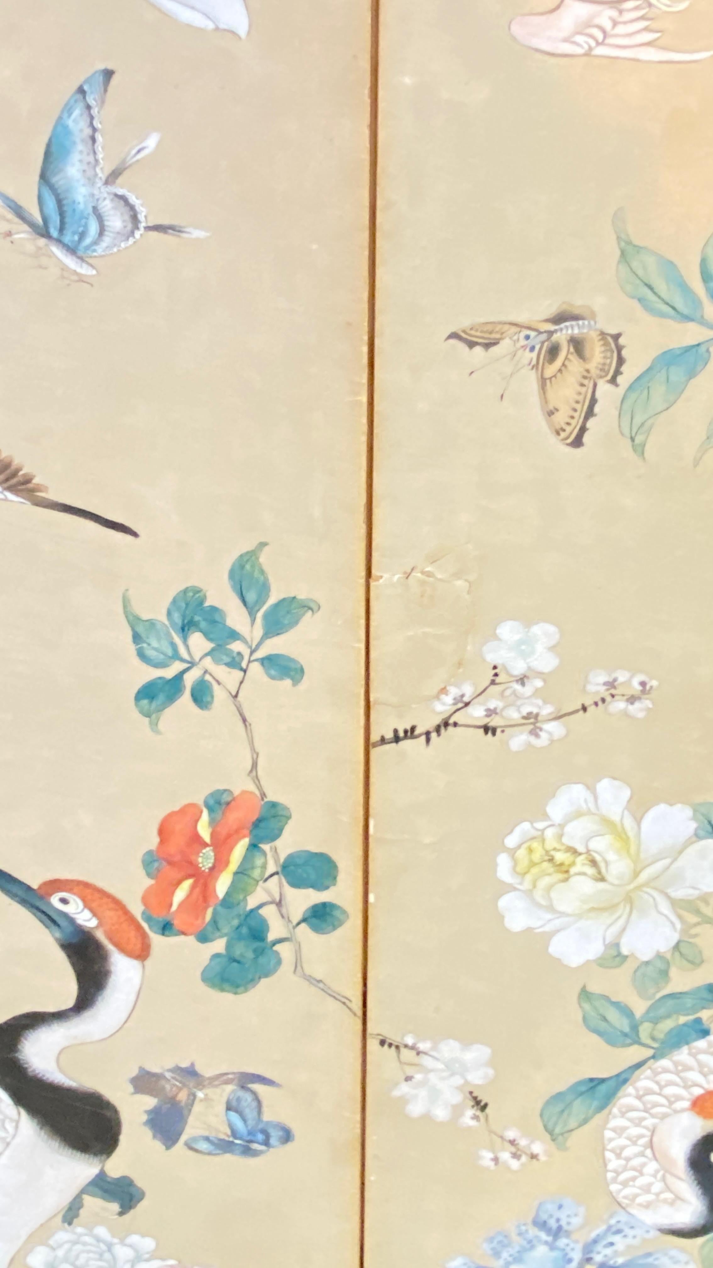 Panneaux de papier peint asiatique peints à la main au milieu du XIXe siècle en vente 4