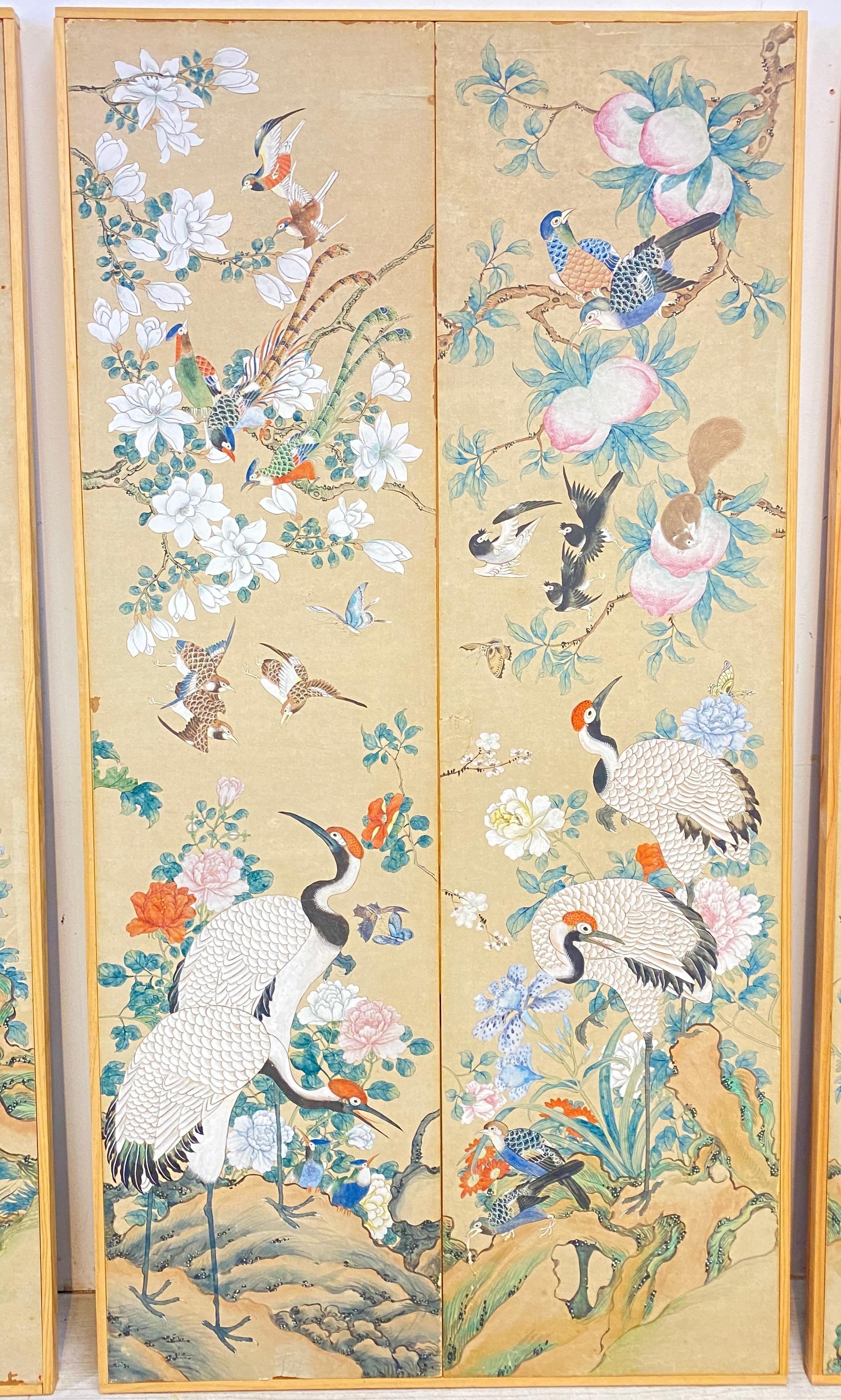 Chinese Mid-19th Century Hand Painted Asian Wallpaper Panels For Sale