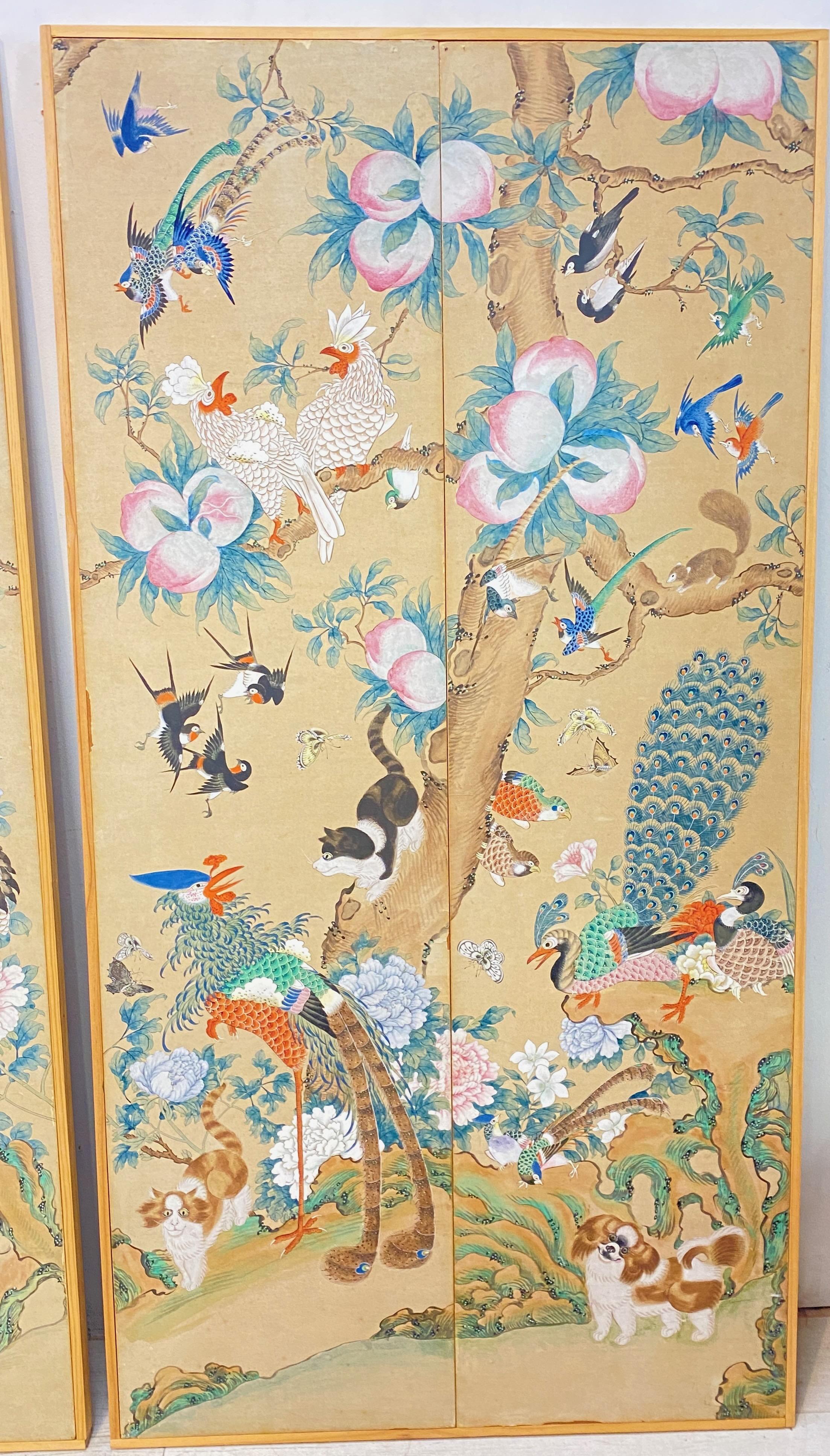 Hand-Painted Mid-19th Century Hand Painted Asian Wallpaper Panels For Sale