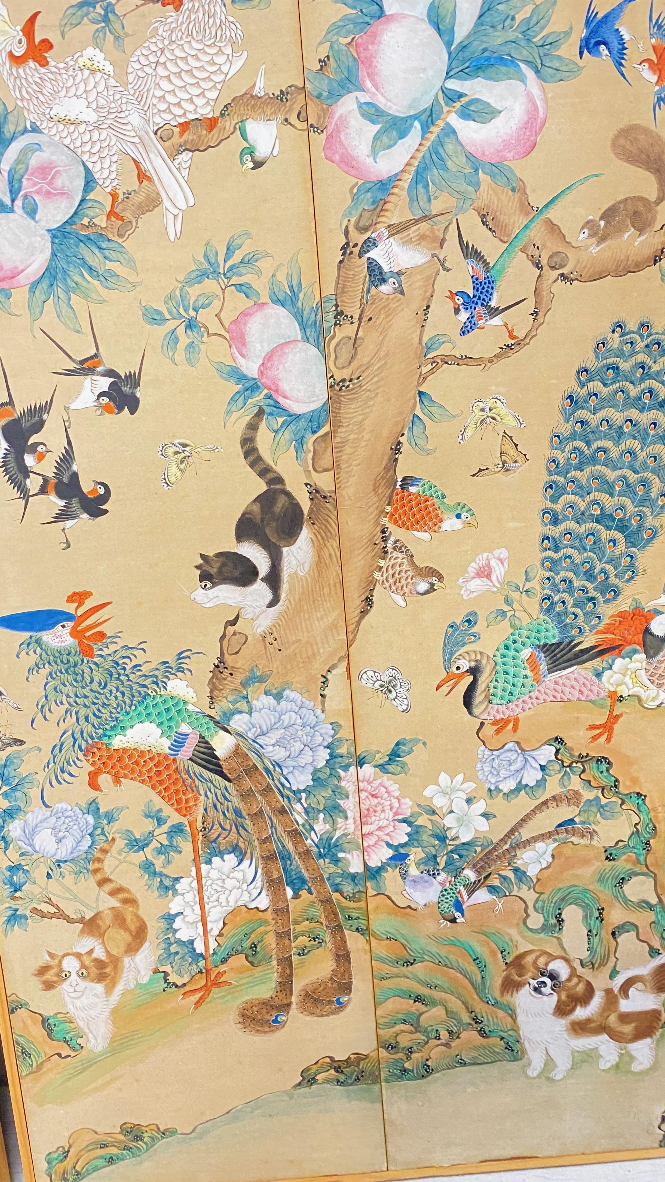 Panneaux de papier peint asiatique peints à la main au milieu du XIXe siècle Bon état - En vente à San Francisco, CA