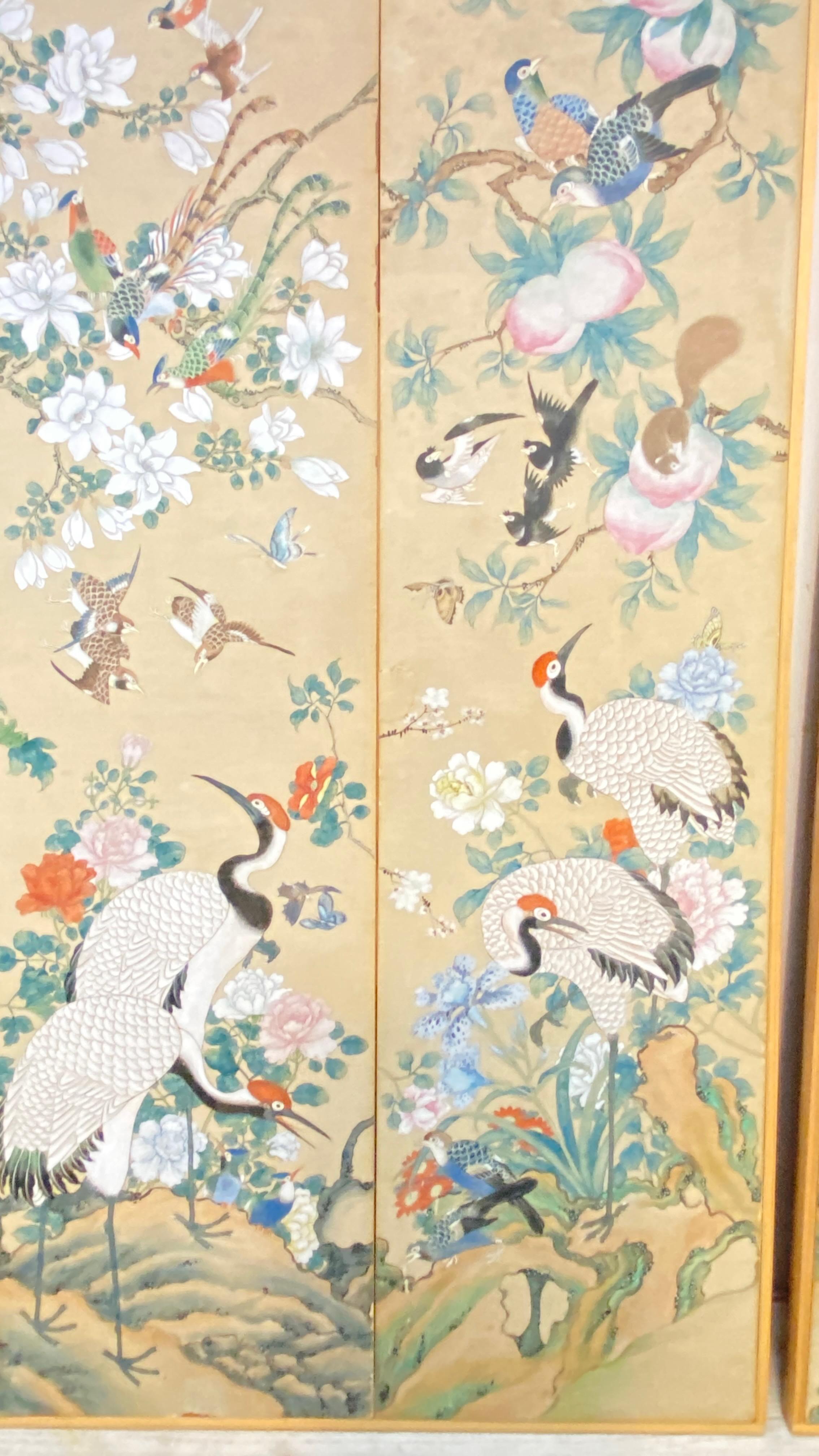 Panneaux de papier peint asiatique peints à la main au milieu du XIXe siècle en vente 2