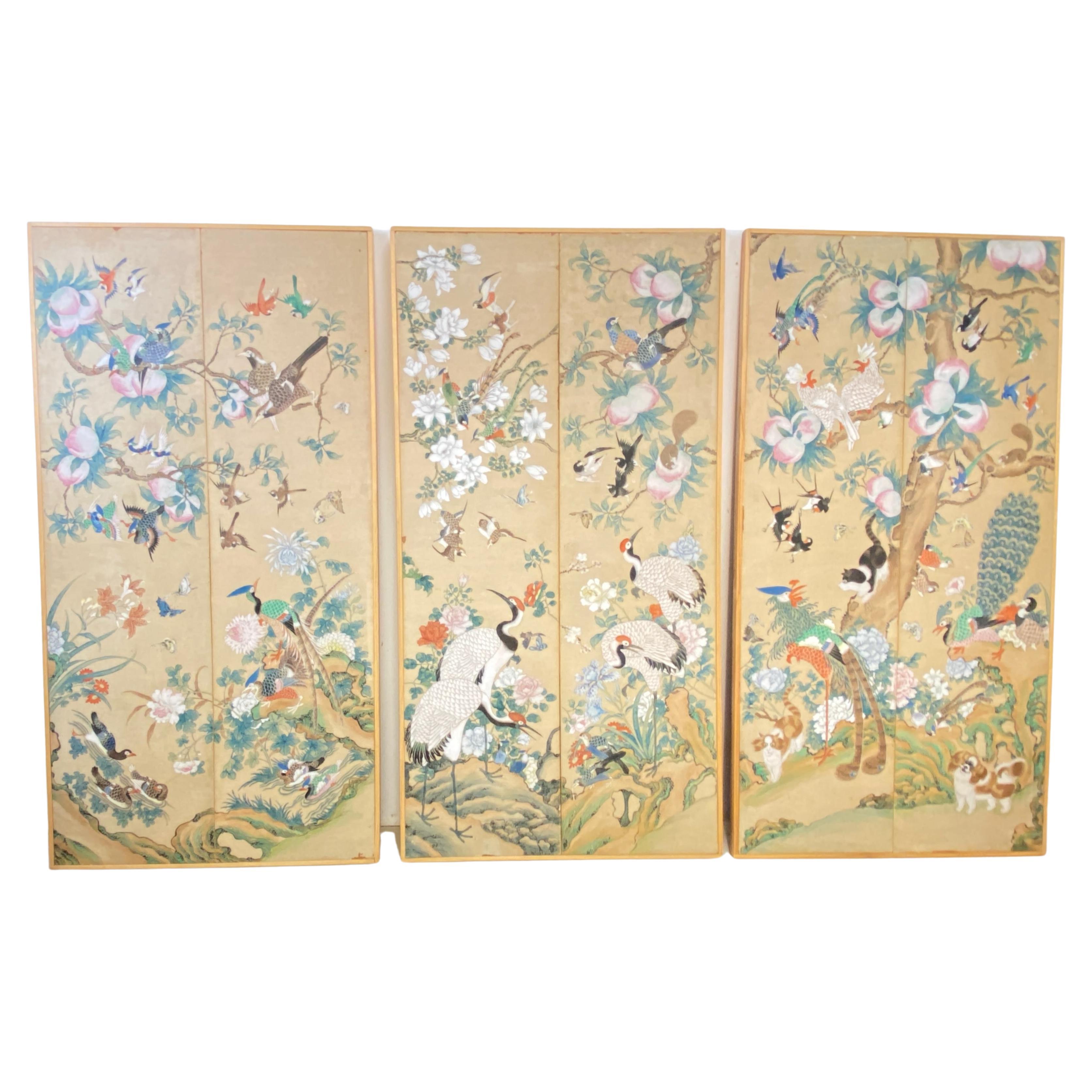Mid-19th Century Hand Painted Asian Wallpaper Panels