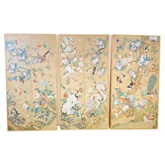 Antique Mid-19th Century Hand Painted Asian Wallpaper Panels