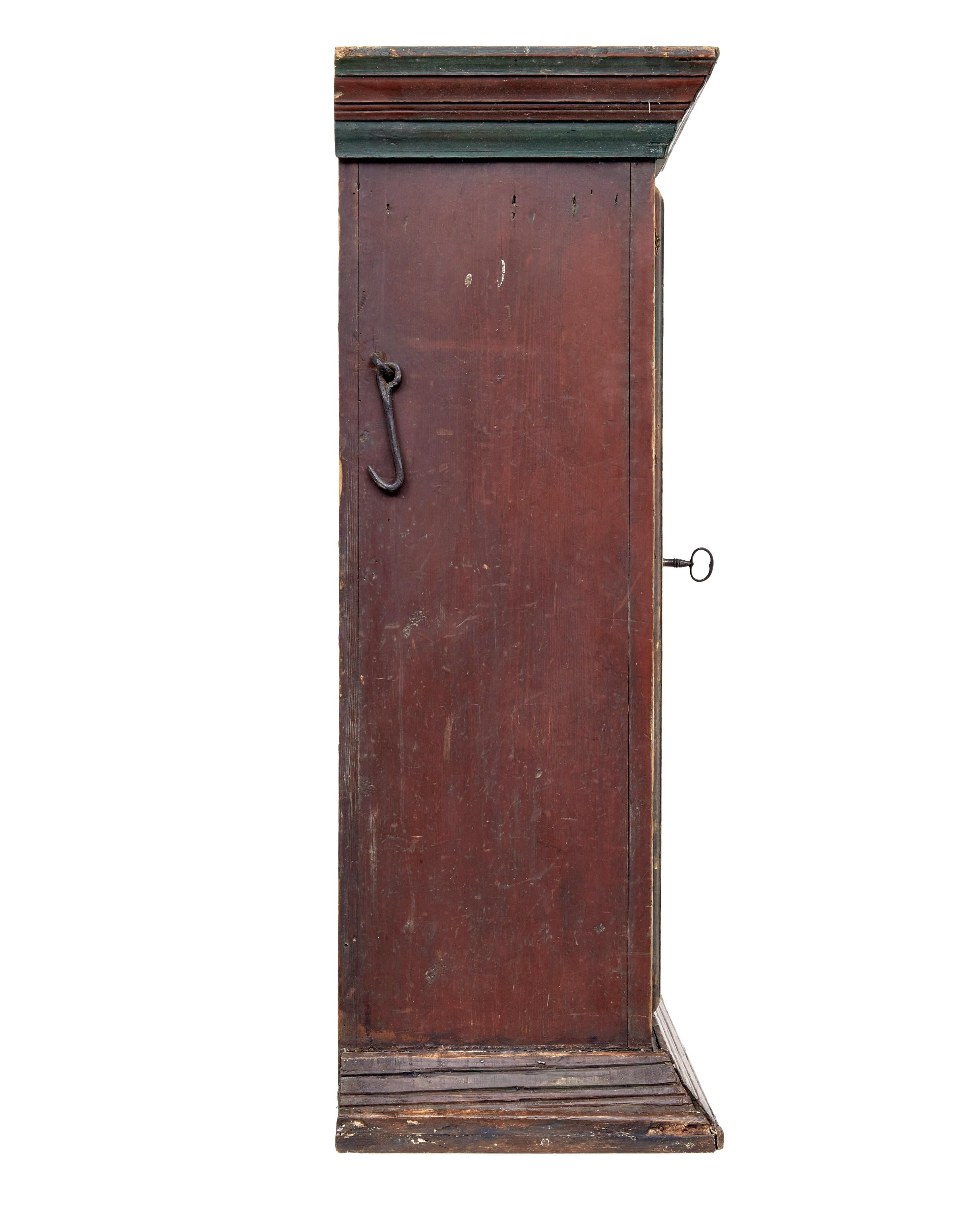 Hand-Crafted Mid-19th Century Hand Painted Folk Art Cupboard For Sale