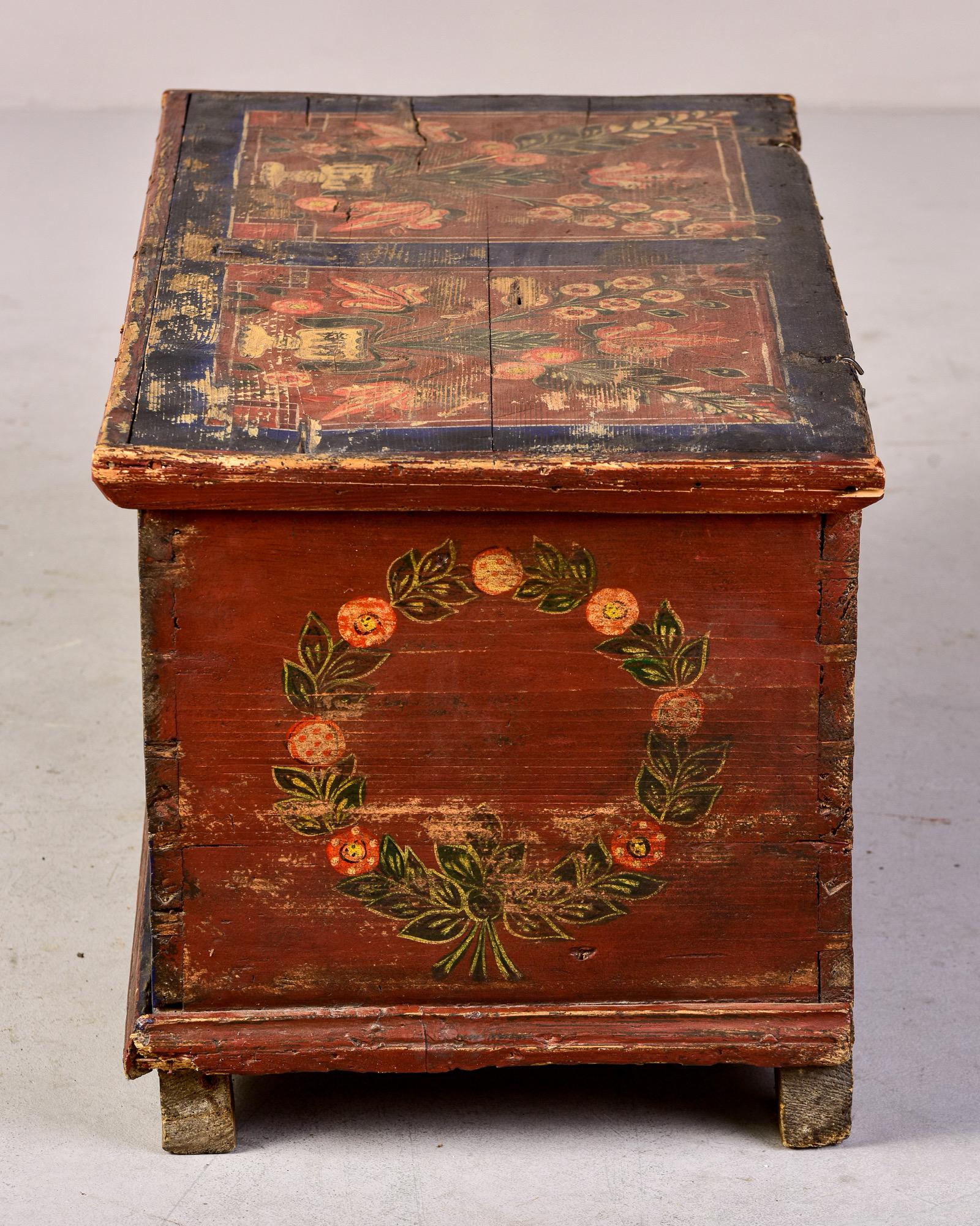 Mid 19th Century Hand Painted Romanian Painted Trunk 5