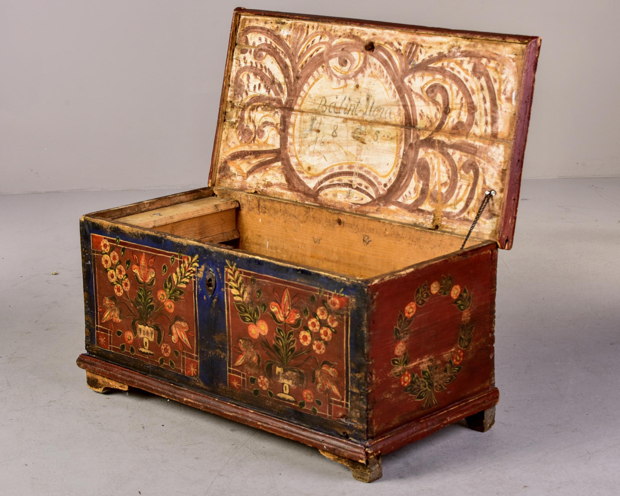 Mid 19th Century Hand Painted Romanian Painted Trunk 7
