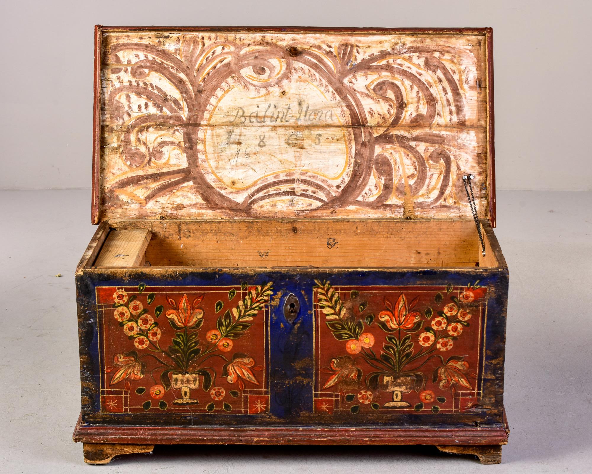Hand-Painted Mid 19th Century Hand Painted Romanian Painted Trunk