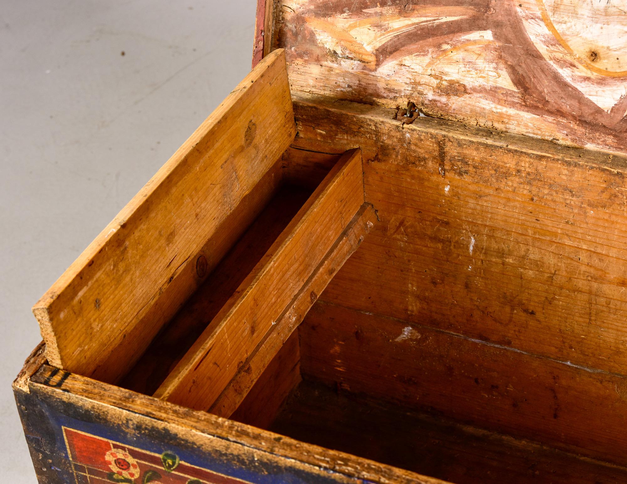 Wood Mid 19th Century Hand Painted Romanian Painted Trunk