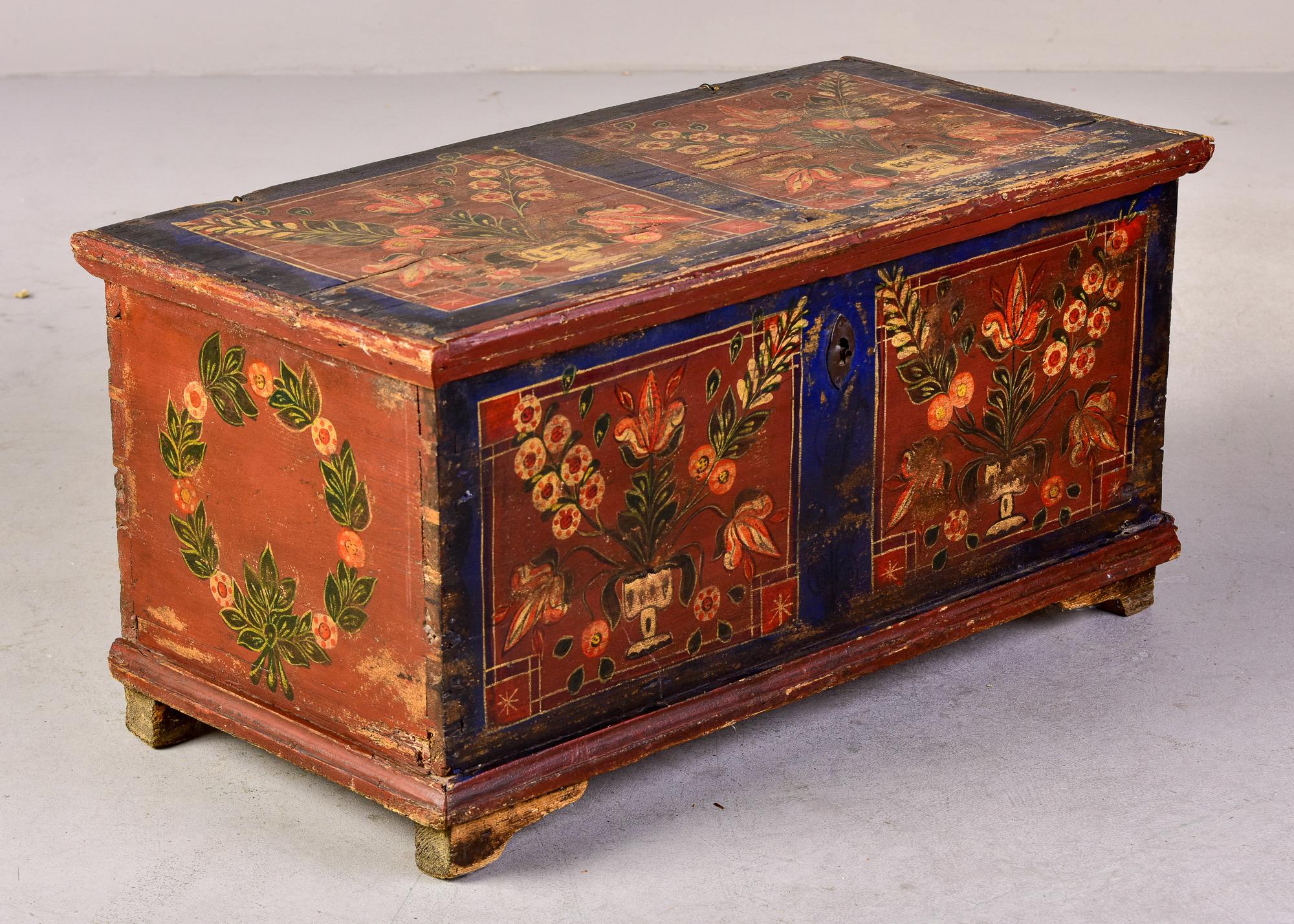 Mid 19th Century Hand Painted Romanian Painted Trunk 1