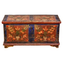 Mid 19th Century Hand Painted Romanian Painted Trunk