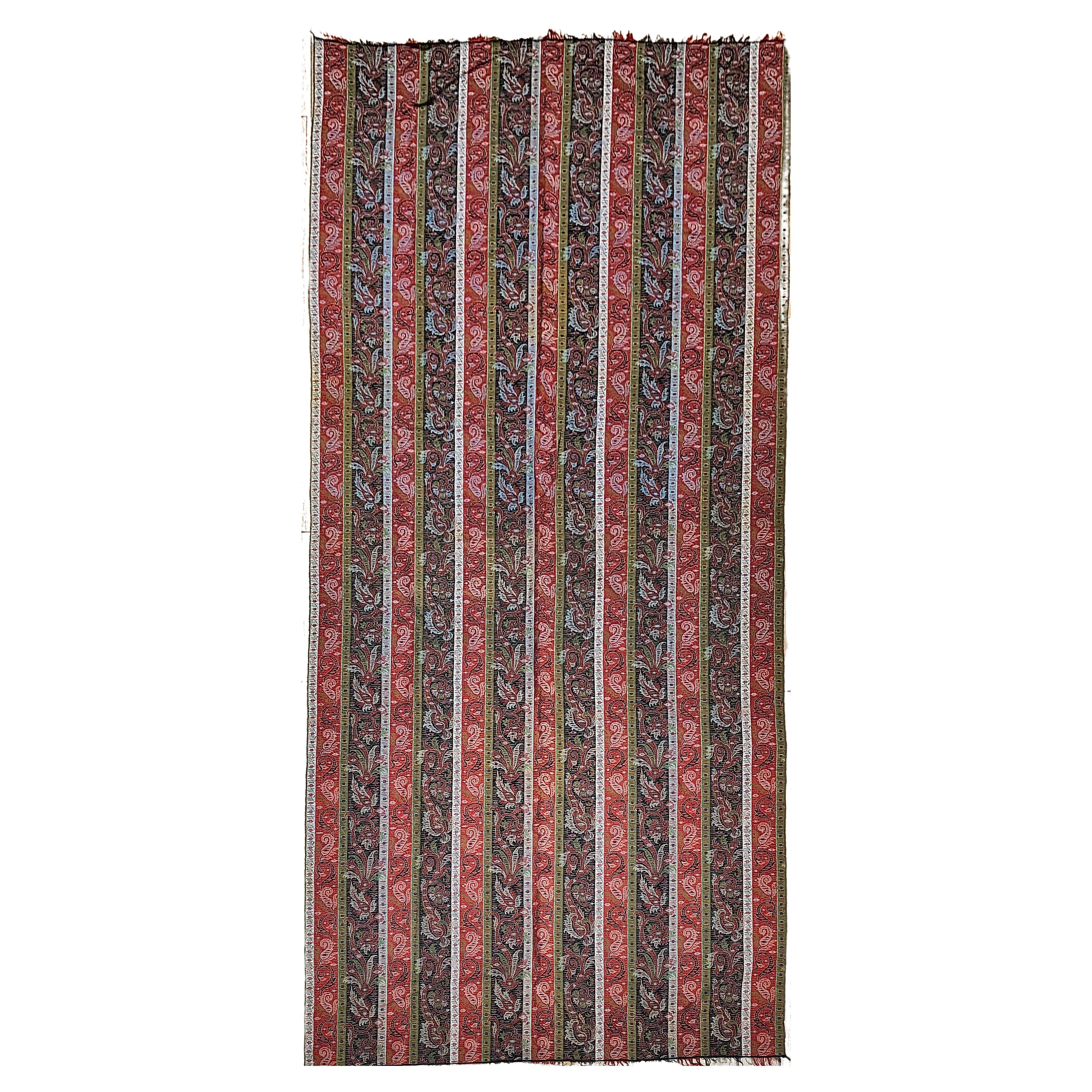 19th Century Hand-Woven Kashmiri Paisley Shawl in Brick Red, Ivory, Black, Green For Sale