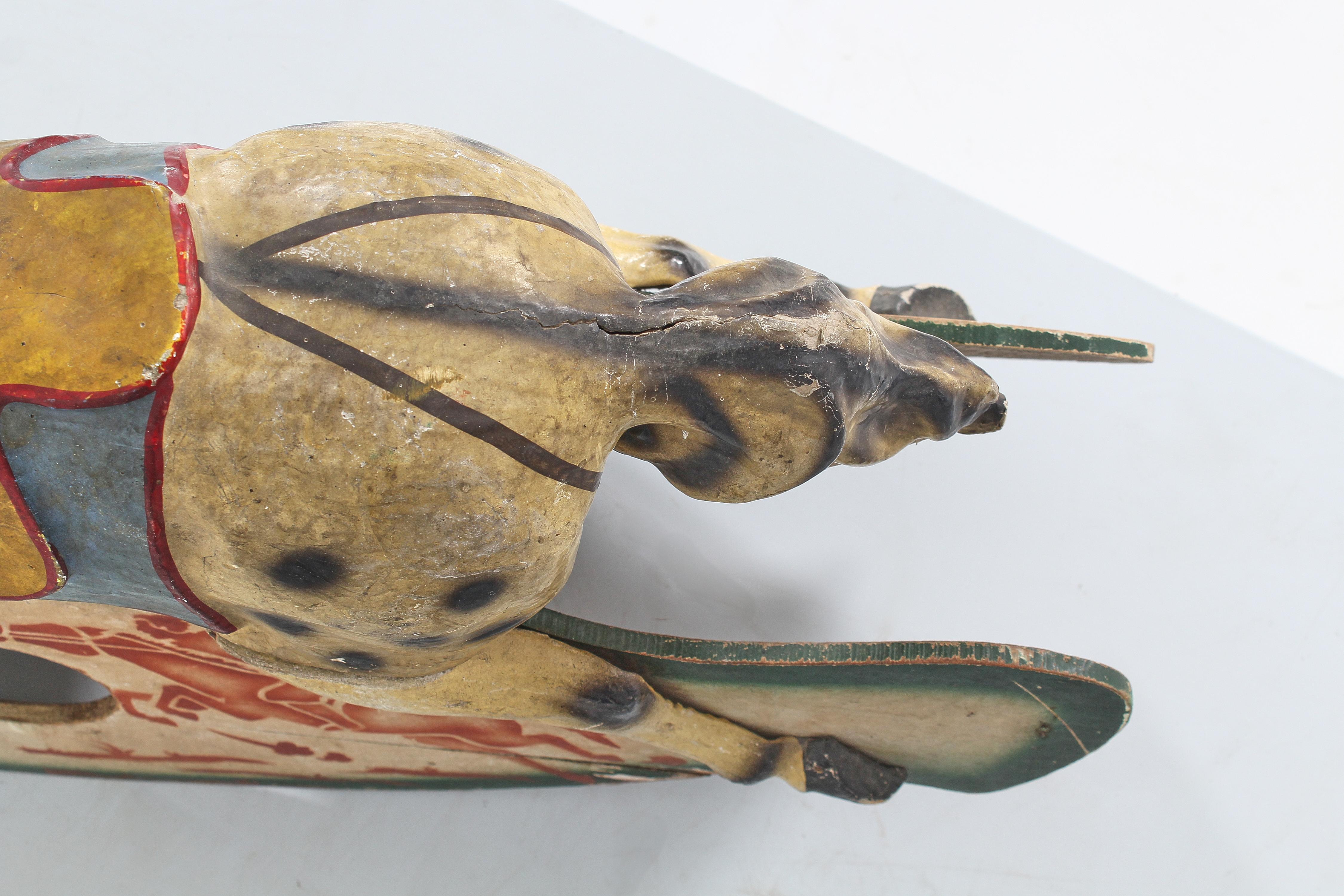 Mid-19th Century Handmade Rocking Horse Papier-Mâché Metal and Wood Italy 1840s For Sale 3