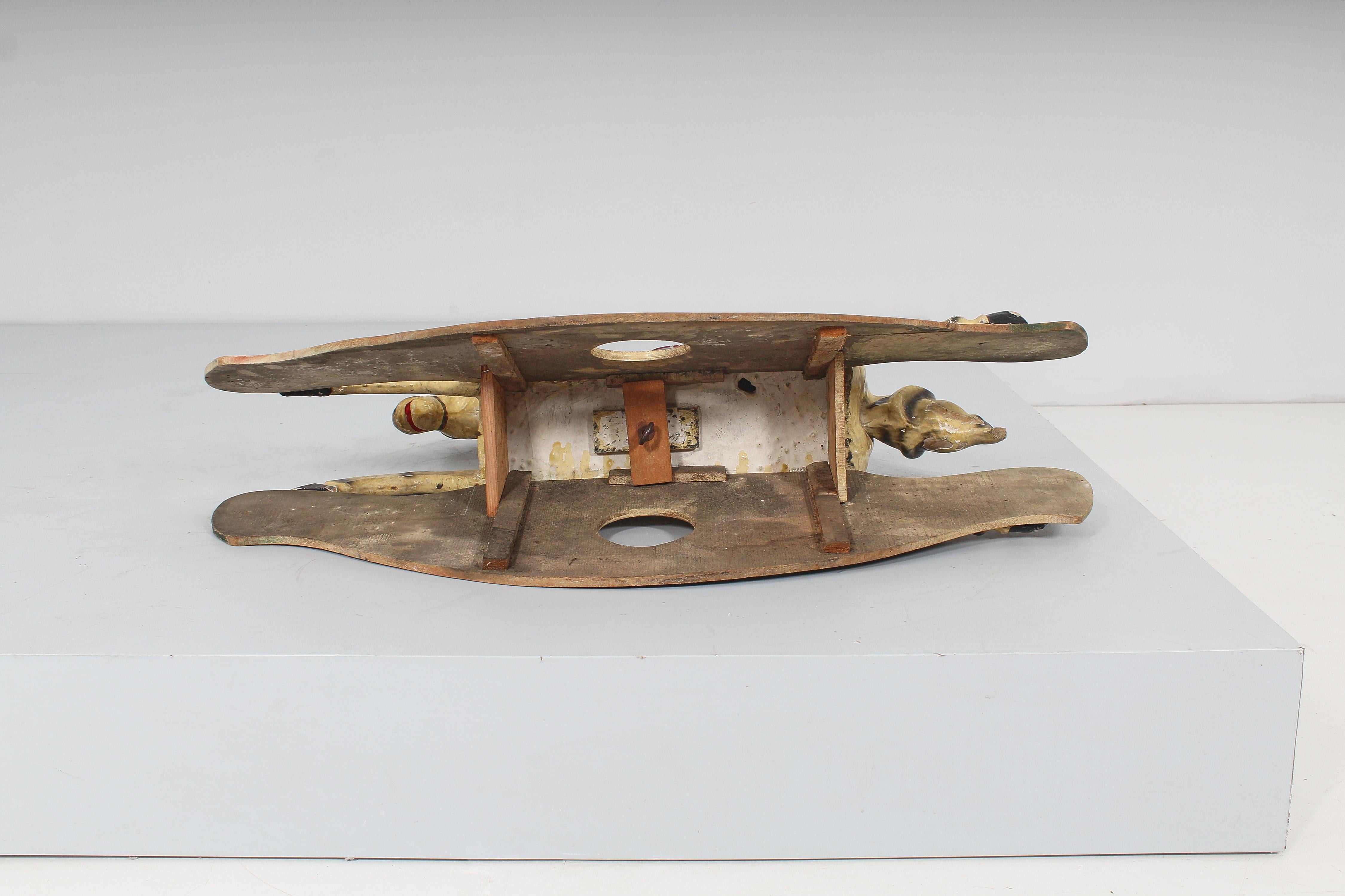 Mid-19th Century Handmade Rocking Horse Papier-Mâché Metal and Wood Italy 1840s For Sale 6