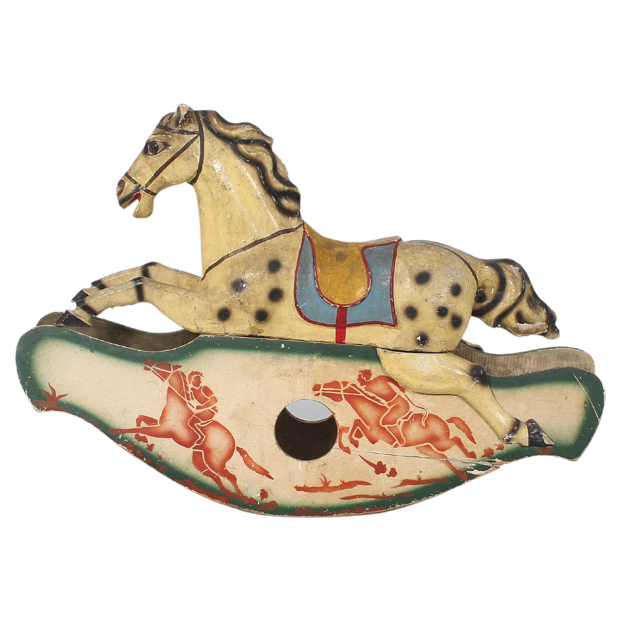 Mid-19th Century Handmade Rocking Horse Papier-Mâché Metal and Wood Italy 1840s For Sale
