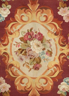 Mid 19th Century - Aubusson Rug - French Antique Design - Red with Floral