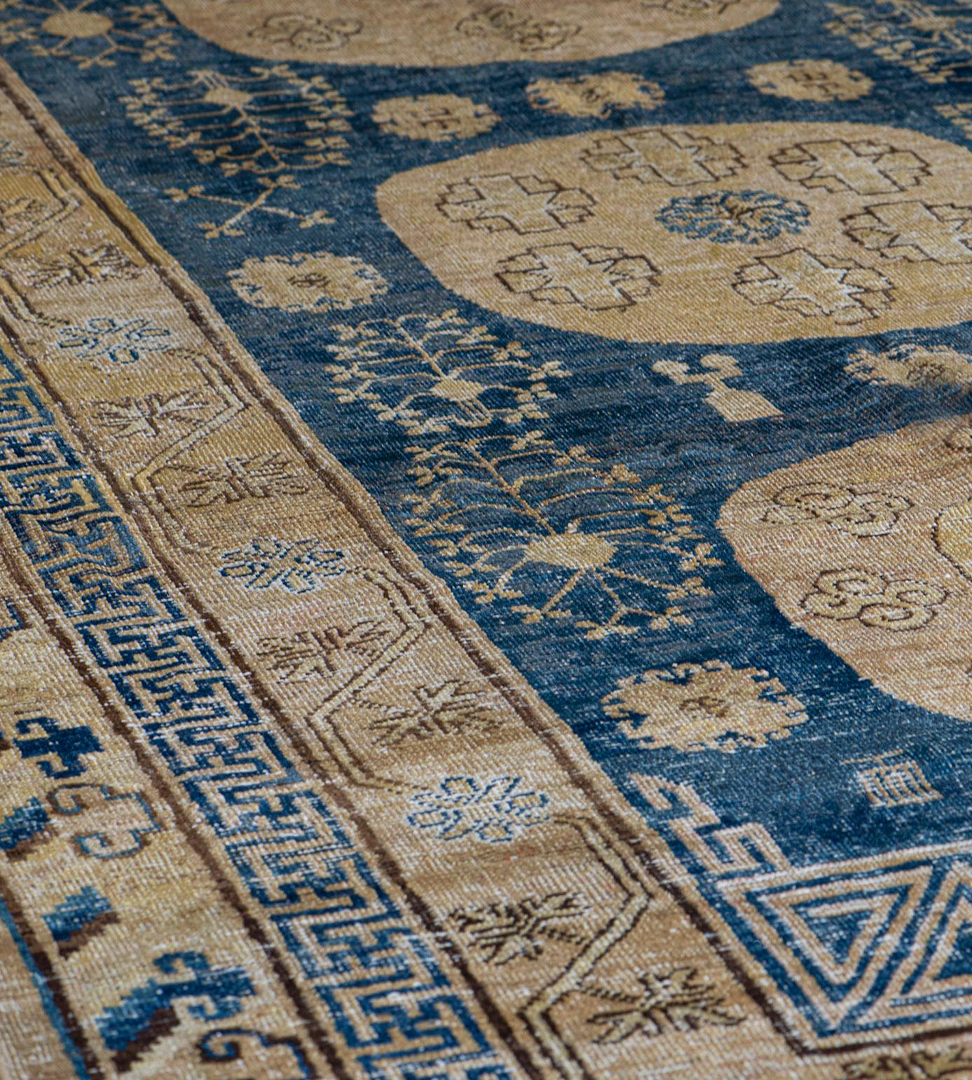 Hand-Knotted 1880s Century Handwoven Antique Wool Khotan Rug For Sale