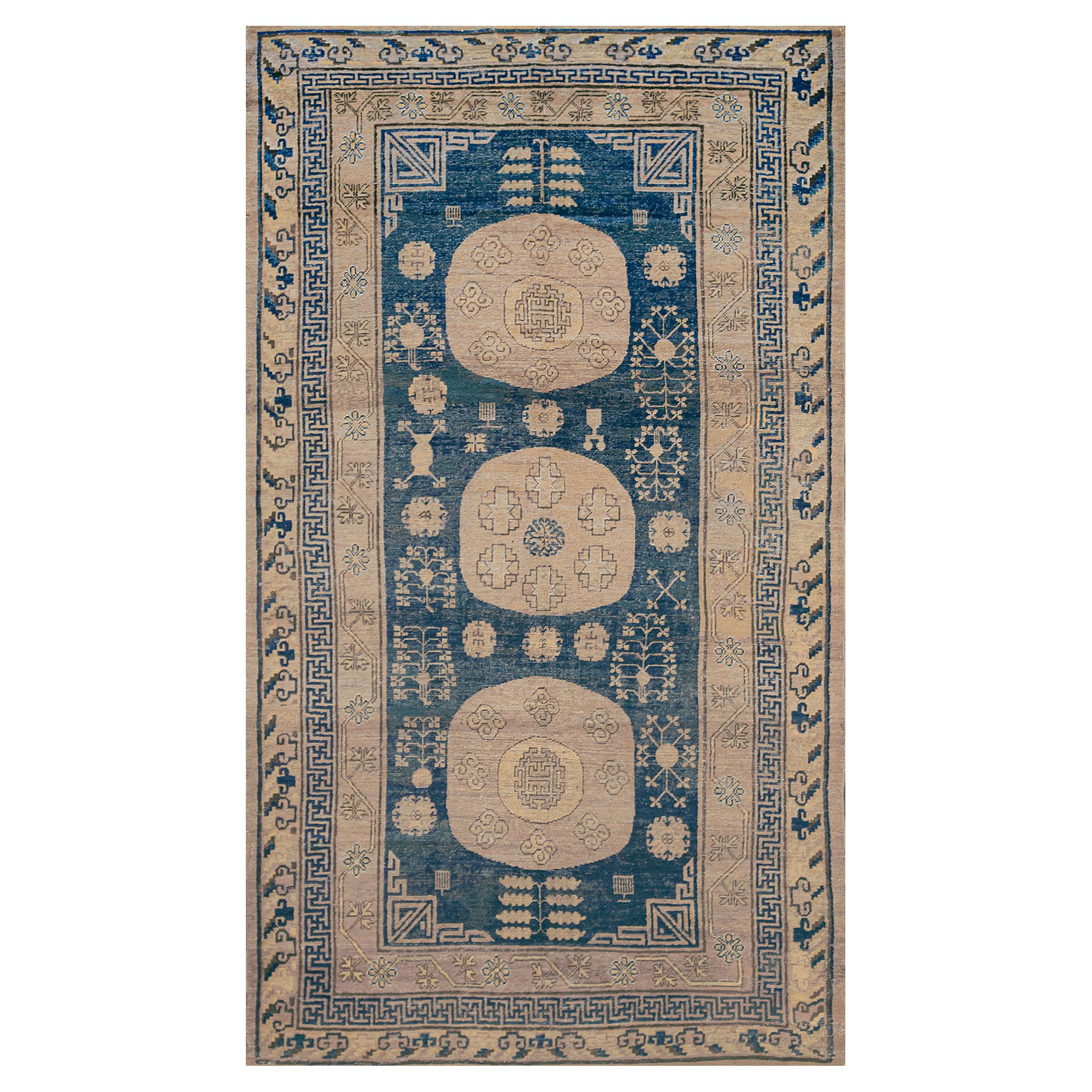 1880s Century Handwoven Antique Wool Khotan Rug For Sale