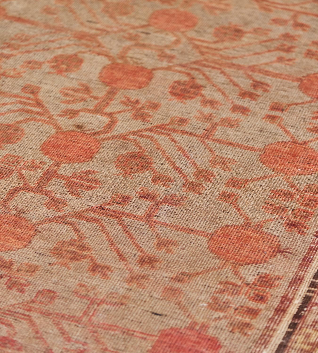 Hand-Knotted Late-19th Century Handwoven Wool Vintage Khotan Rug For Sale