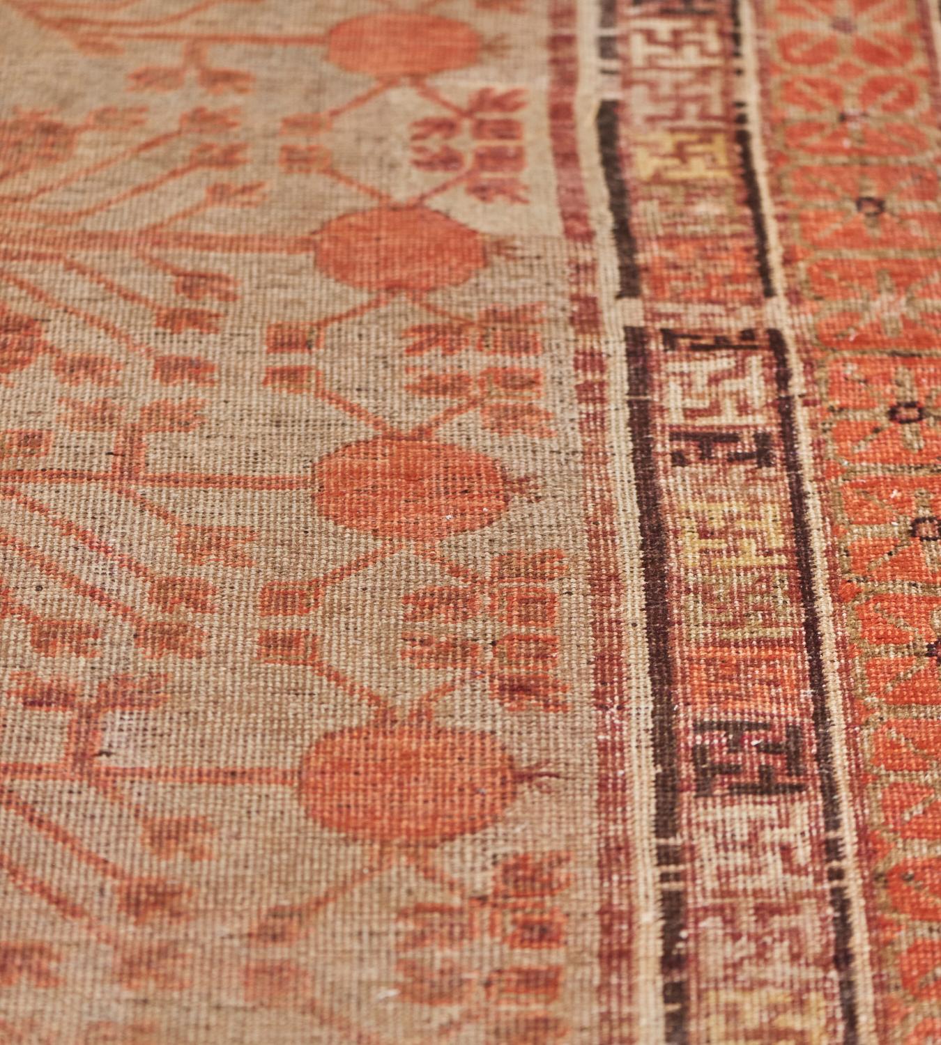 Late-19th Century Handwoven Wool Vintage Khotan Rug In Good Condition For Sale In West Hollywood, CA
