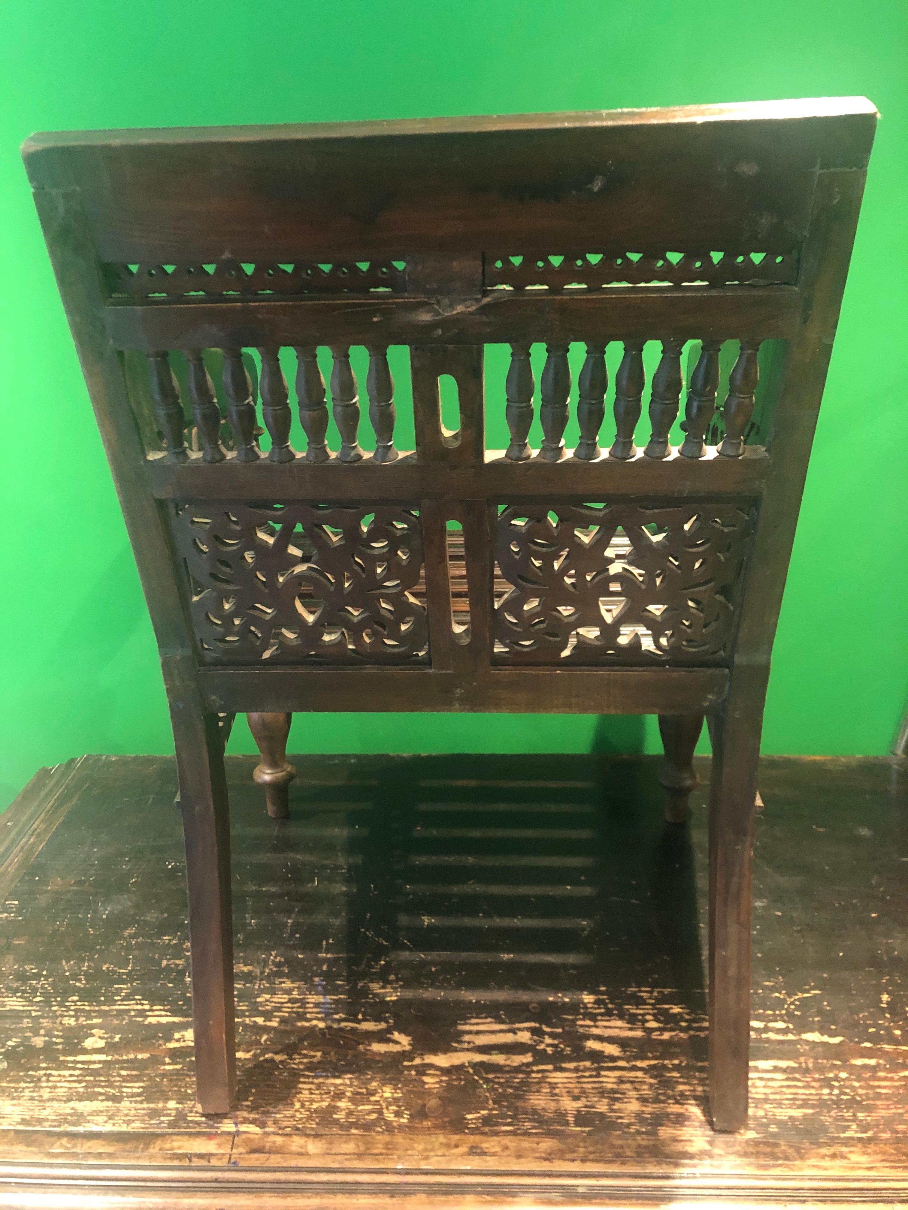 Indian Mid-19th Century Hardwood Victorian Moorish Chair For Sale