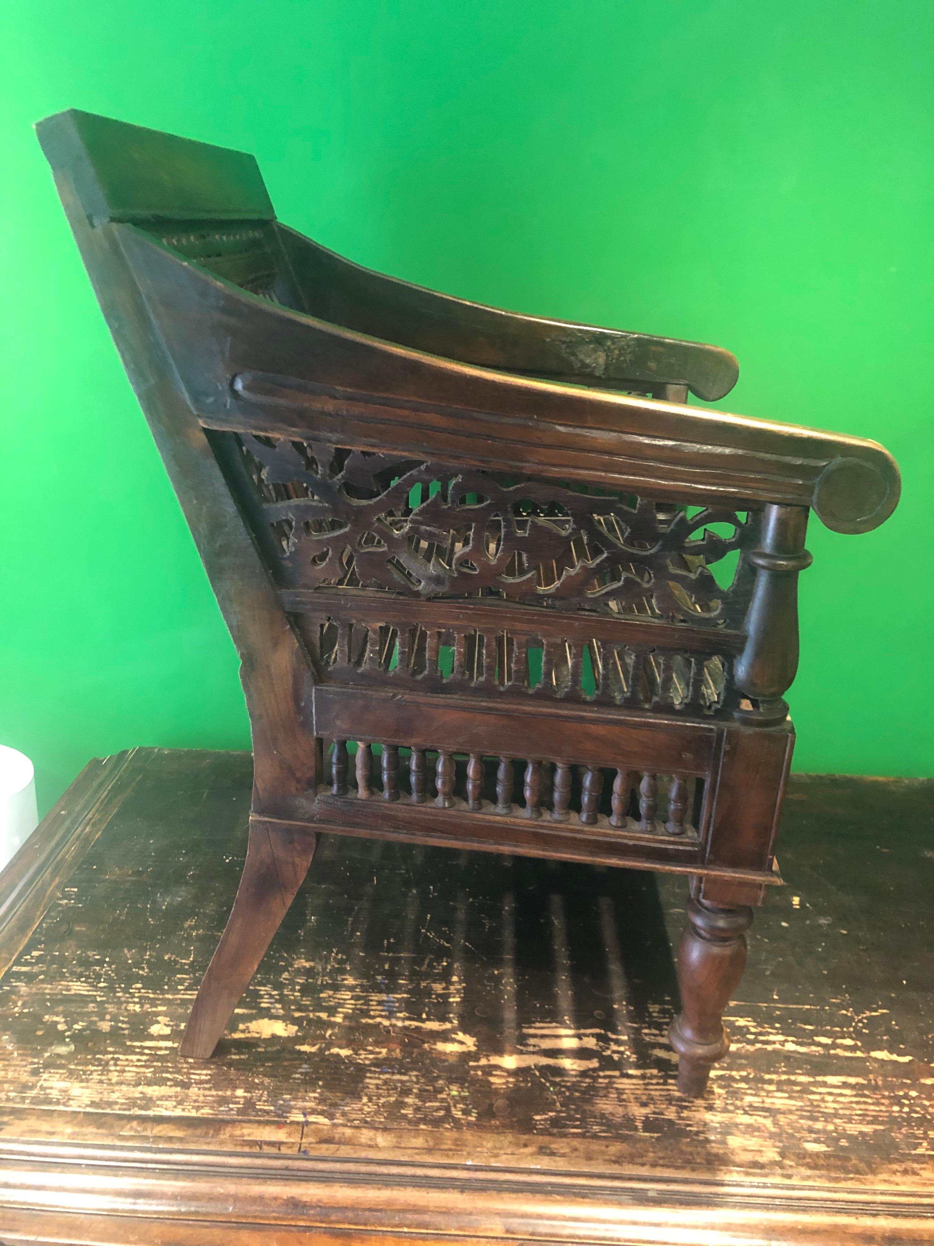 Mid-19th Century Hardwood Victorian Moorish Chair In Distressed Condition For Sale In Old Romney, Kent