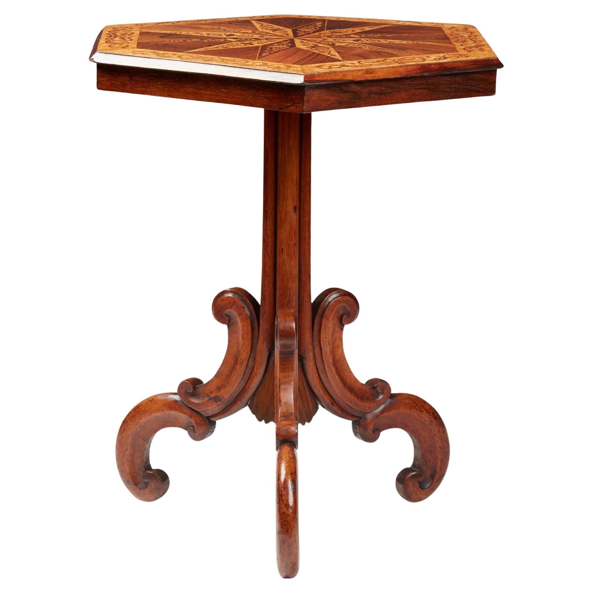 Table d'appoint en Wood Wood Hexagonal du milieu du 19ème siècle