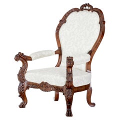 Mid 19th Century High Victorian Carved Walnut Armchair