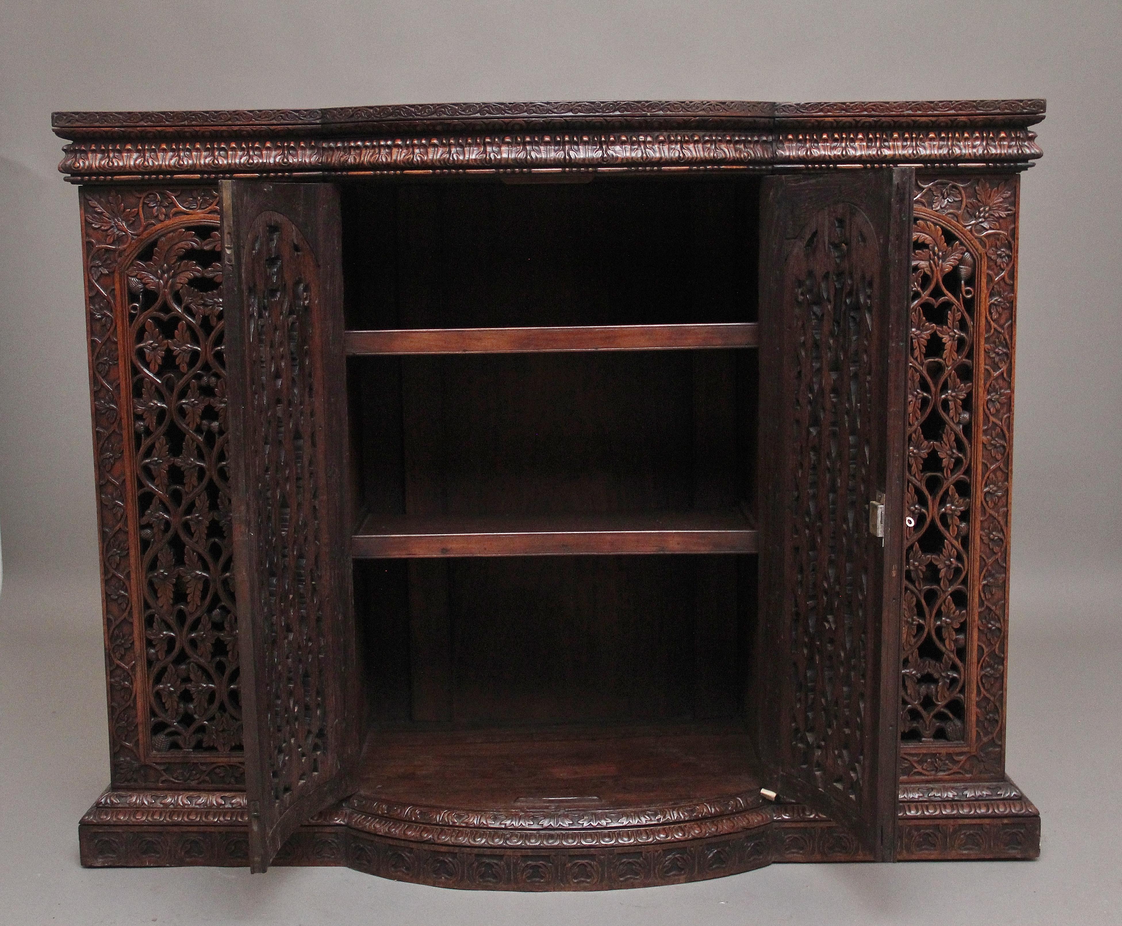 Teak Mid-19th Century Highly Carved Anglo-Indian Cabinet