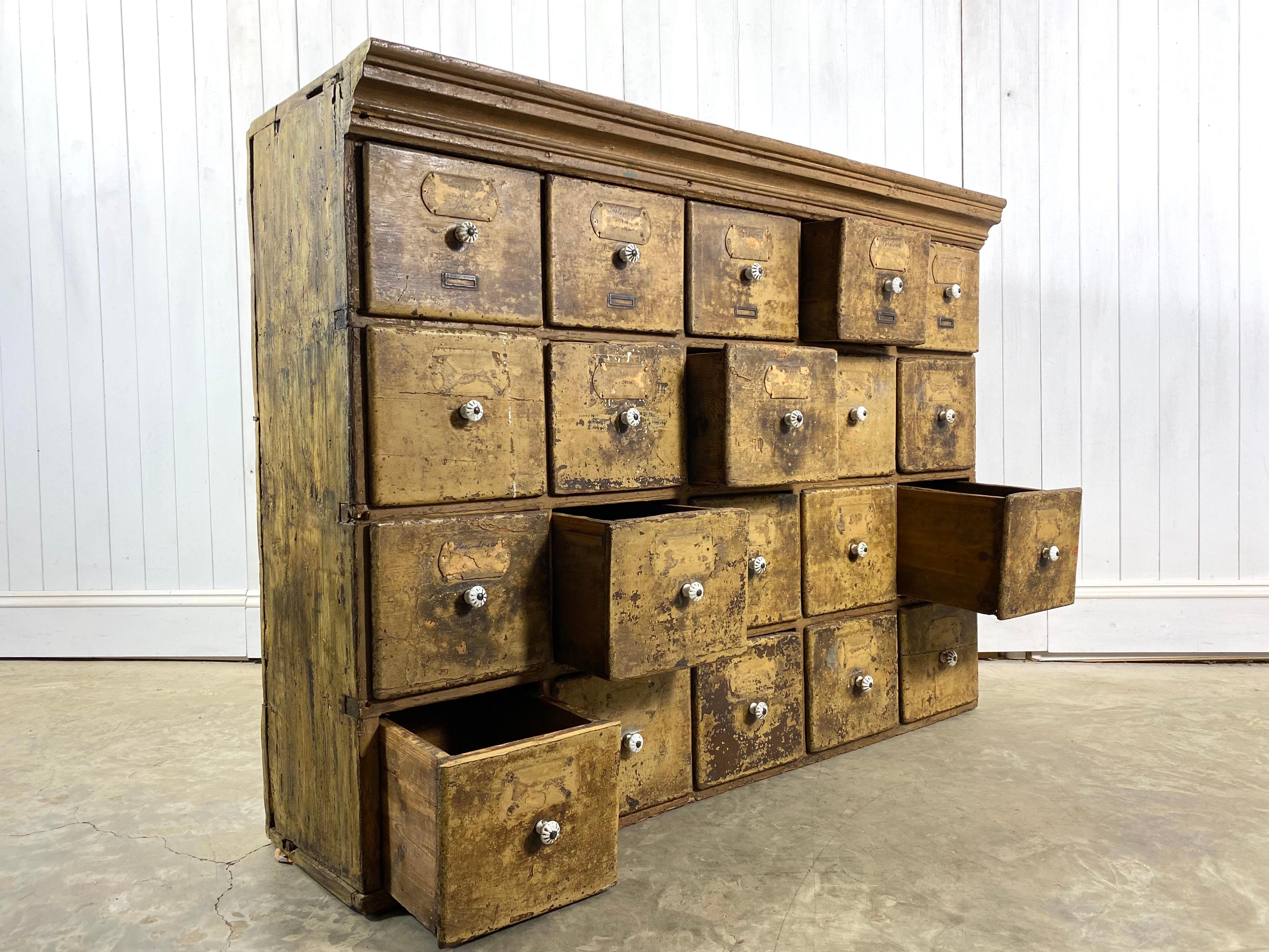 Mid-19th Century Hungarian Multi-Drawered Ironmongery Cabinet In Distressed Condition For Sale In Cirencester, GB