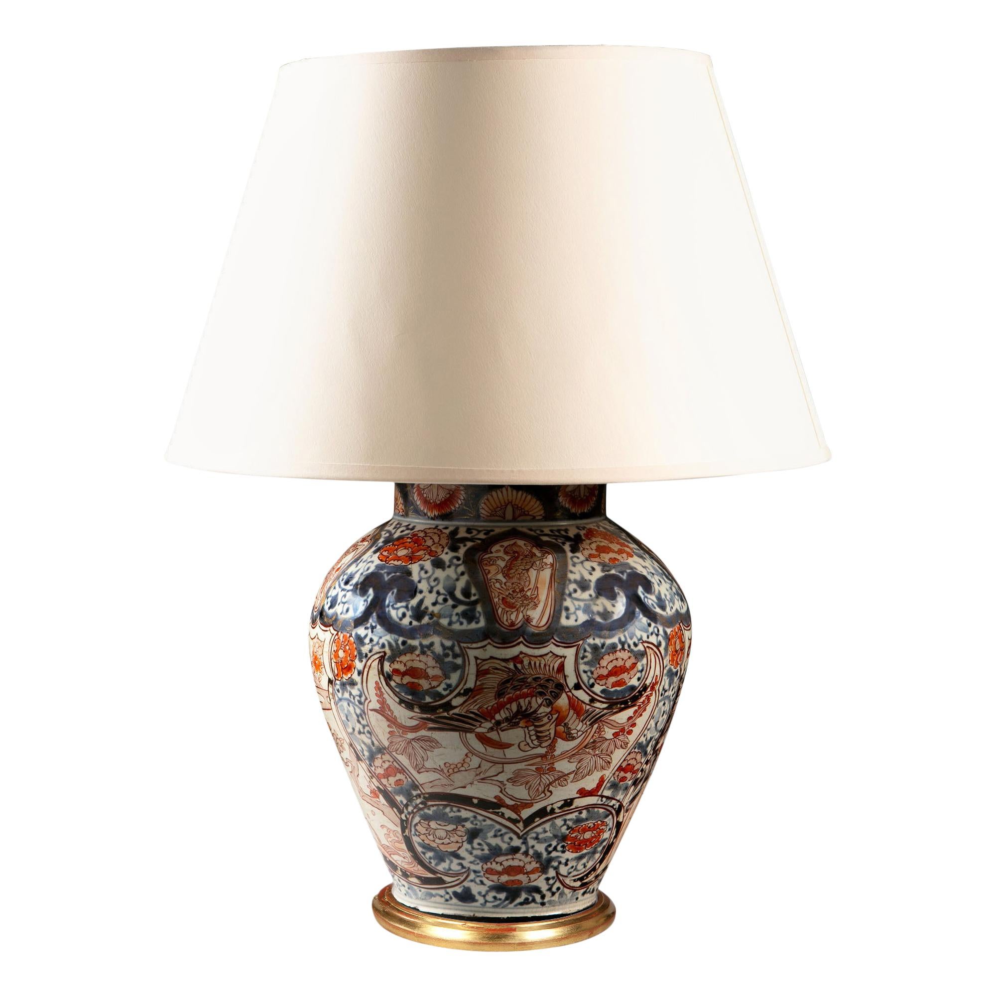 Mid-19th Century Imari Vase as a Table Lamp, Mounted with Giltwood Base