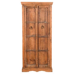 Antique Mid 19th Century Indian Cabinet with Hand-Carved Floral Motifs and Iron Hardware