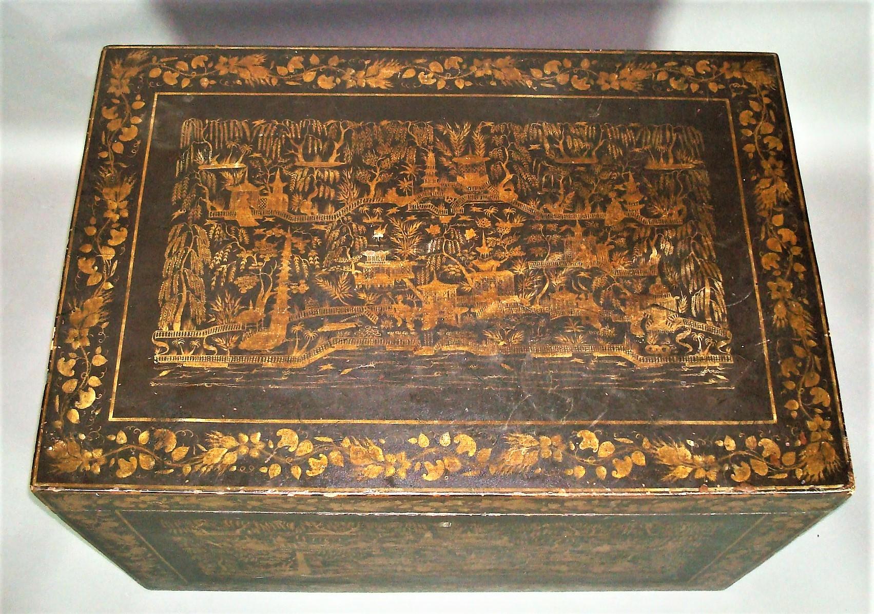 Mid-19th Century Indian Chinoiserie Lacquered Trunk For Sale 1