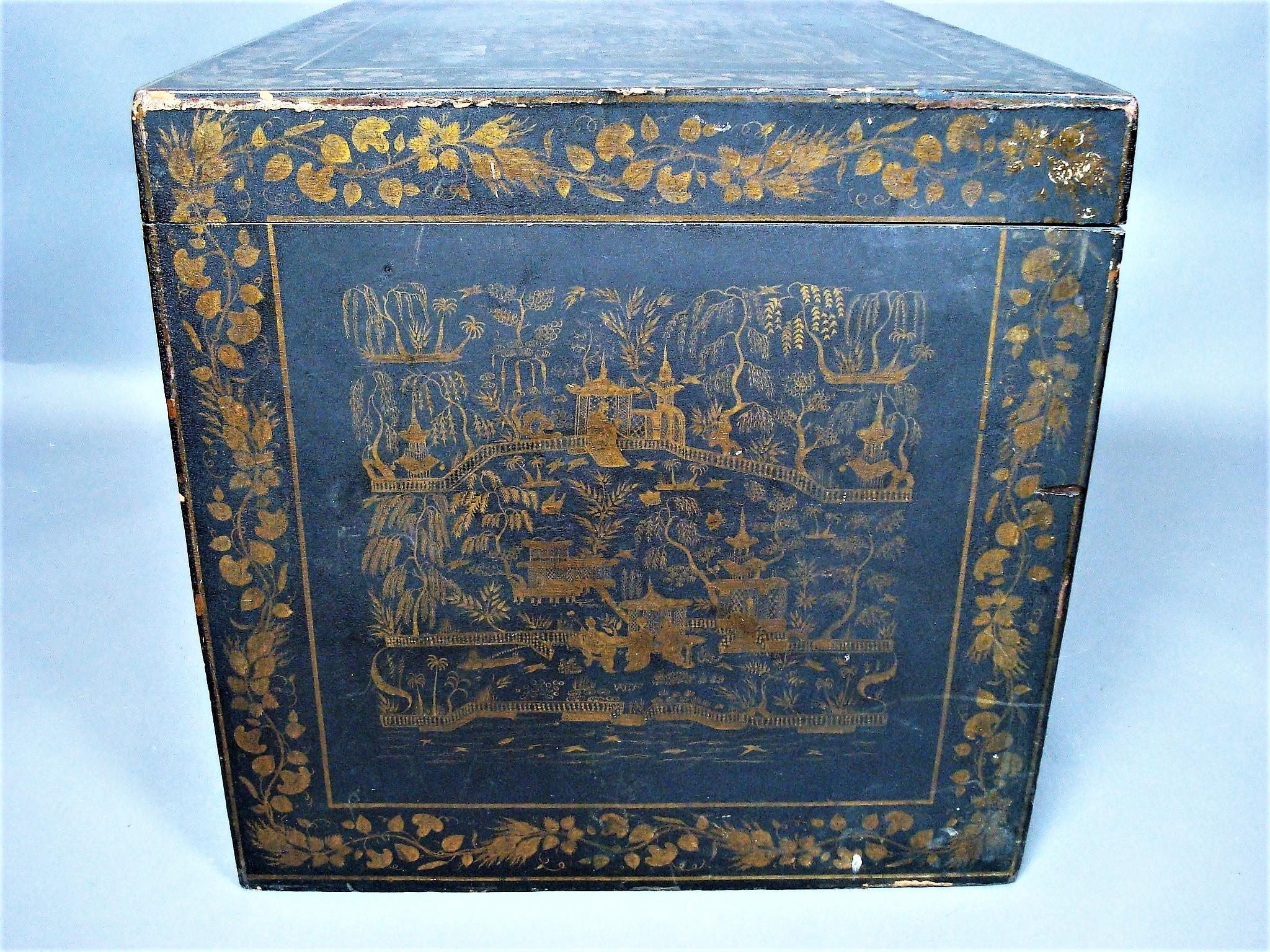 Mid-19th Century Indian Chinoiserie Lacquered Trunk For Sale 2