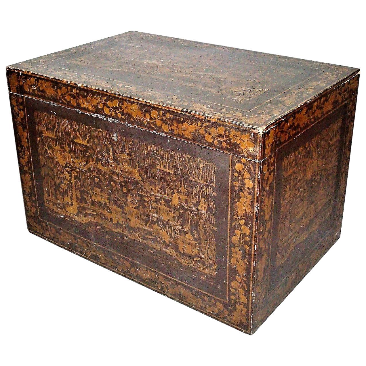 Mid-19th Century Indian Chinoiserie Lacquered Trunk For Sale