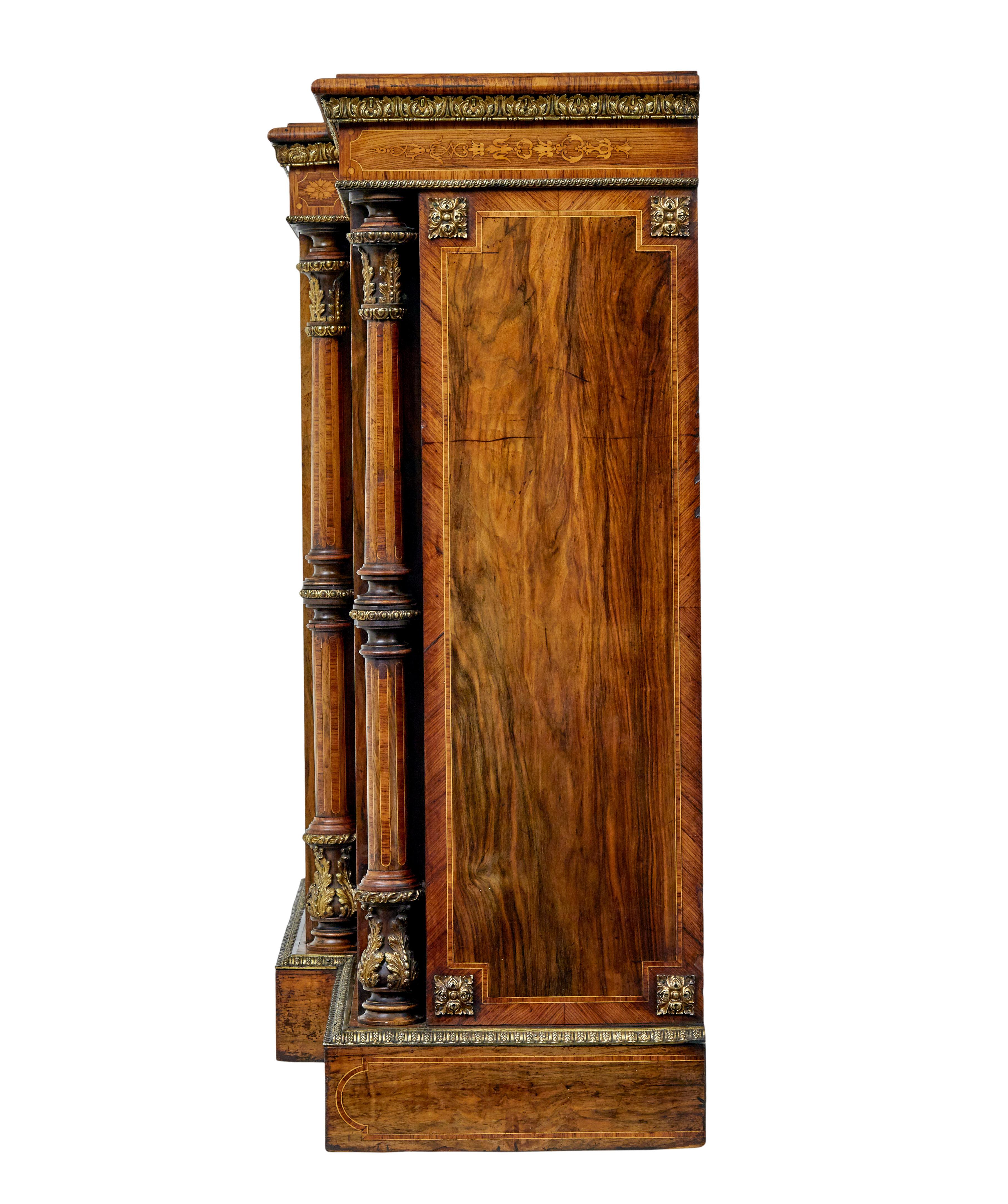 Hand-Carved Mid 19th century inlaid walnut credenza sideboard For Sale