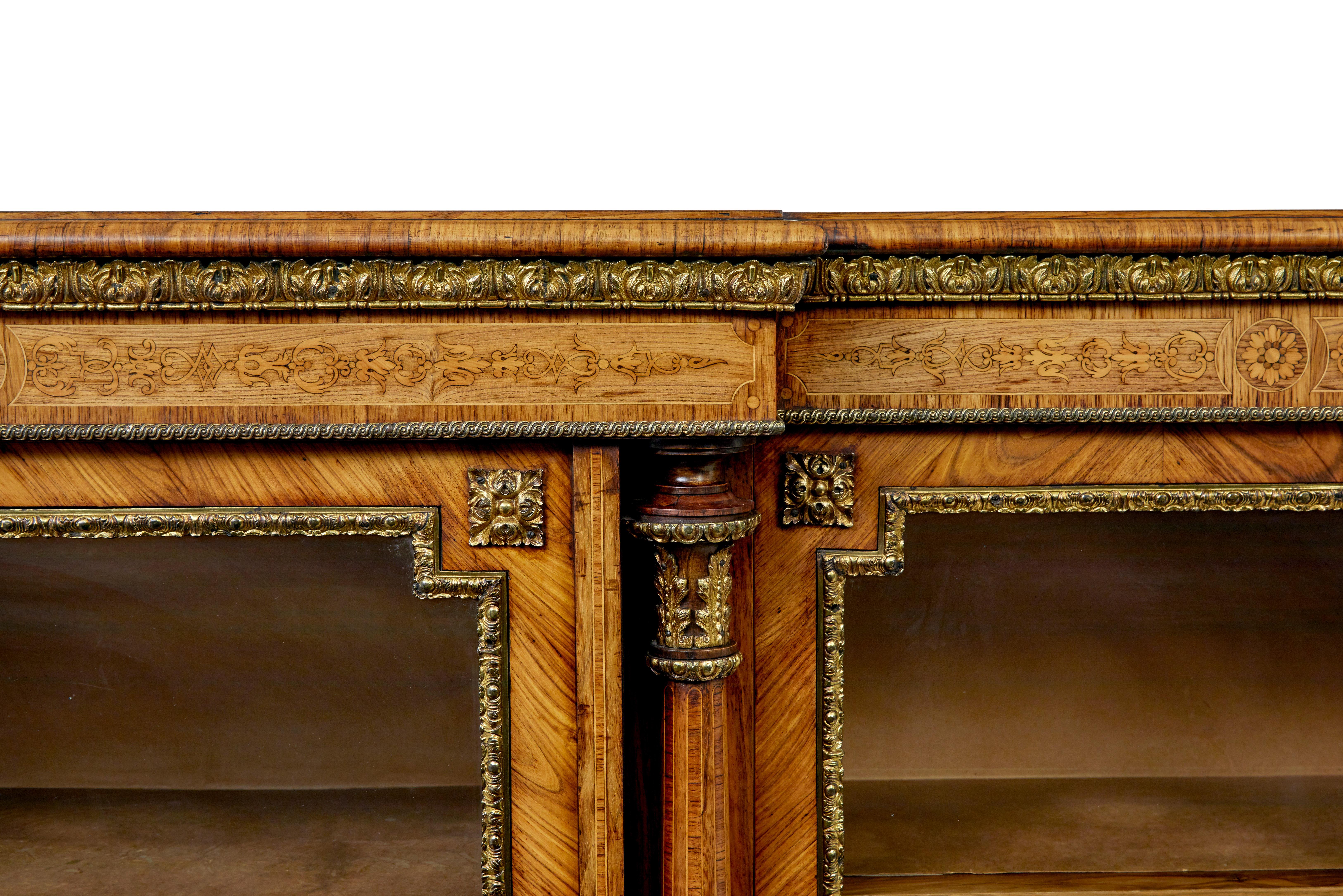 Glass Mid 19th century inlaid walnut credenza sideboard For Sale