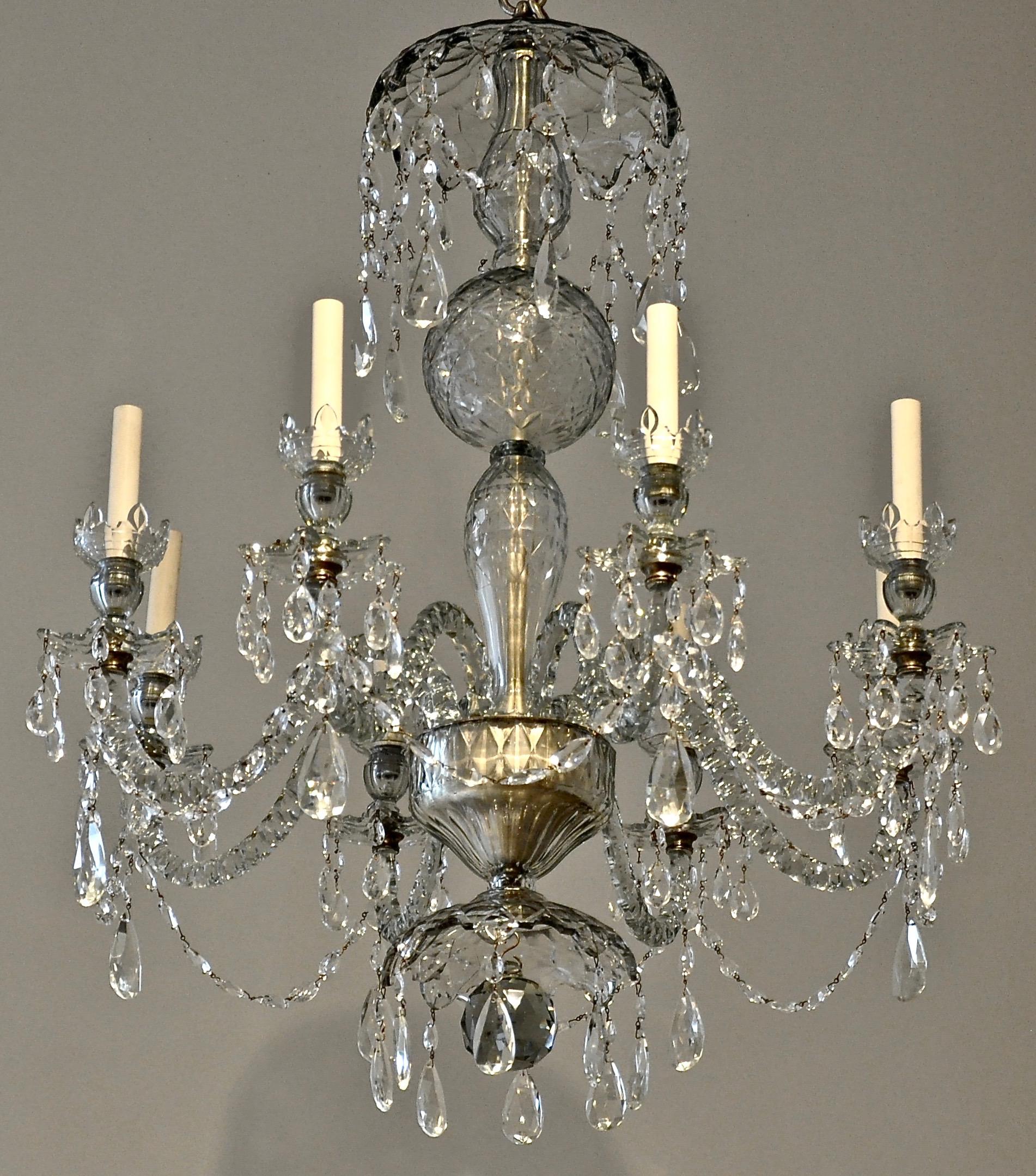 Hand-Crafted Mid- 19th Century Irish Crystal Eight-Light Chandelier in Georgian Style