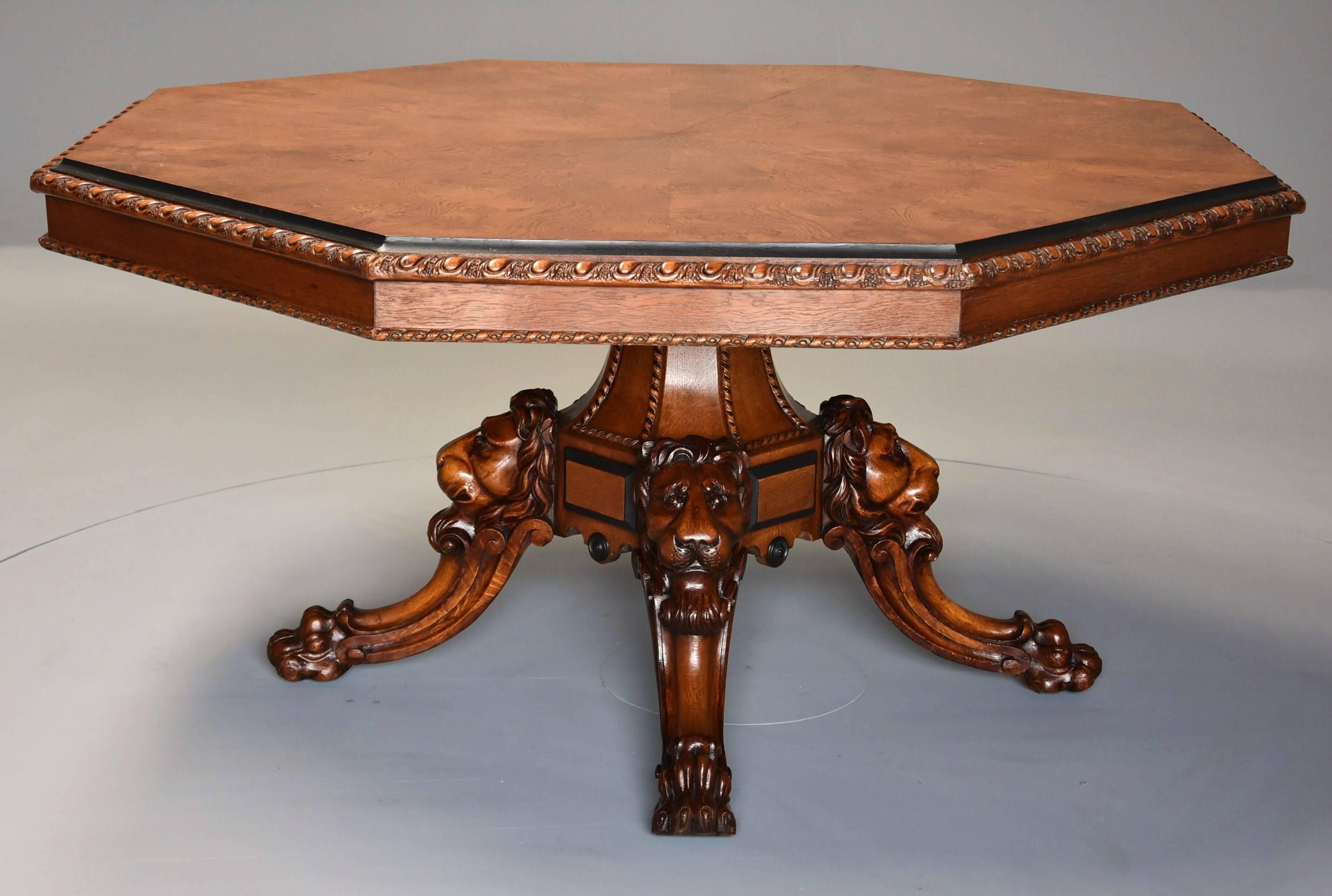 Mid-19th Century Irish Pollard Oak Octagonal Tilt-Top Centre Table 1