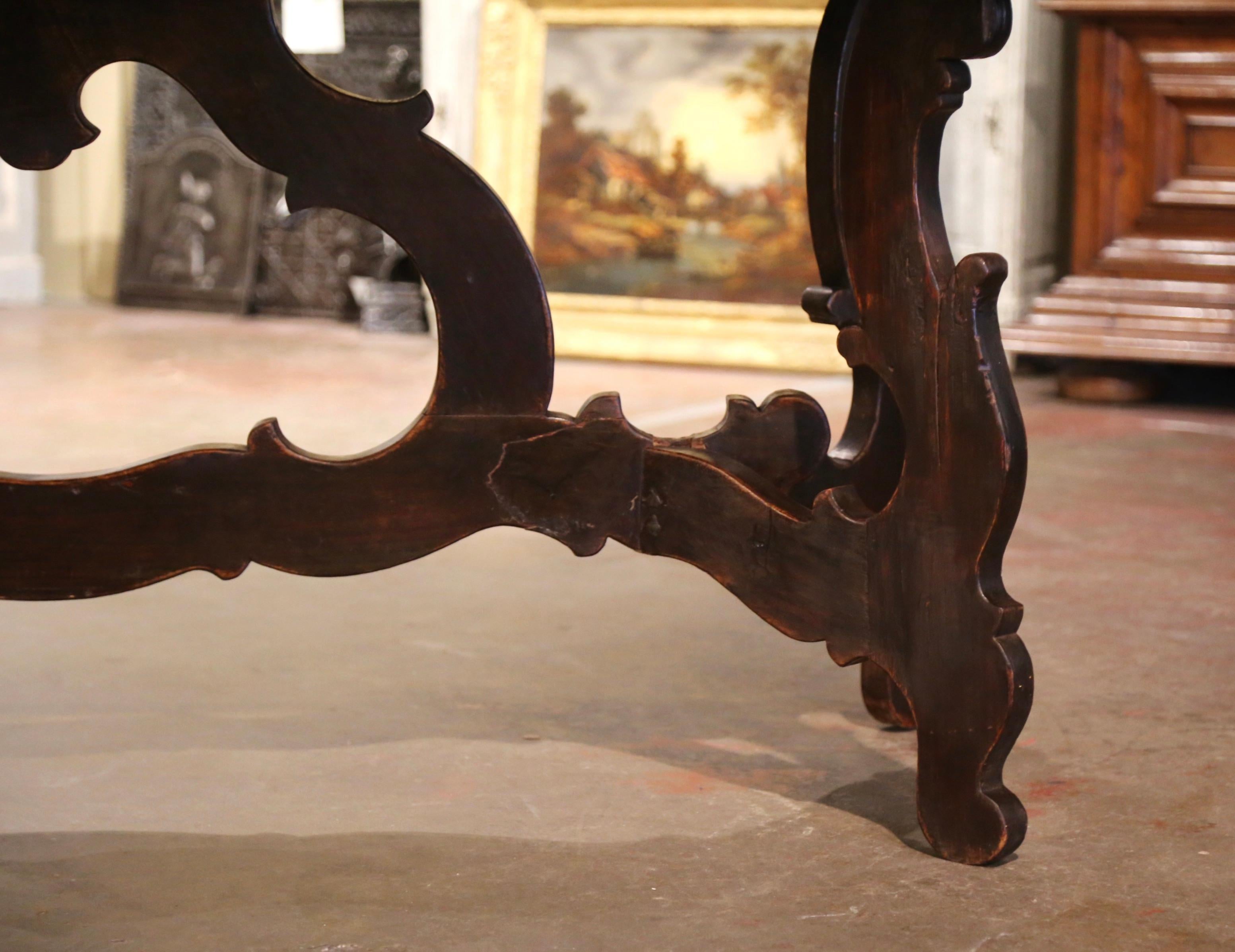 Mid-19th Century Italian Baroque Carved Walnut Marquetry Trestle Dining Table 5