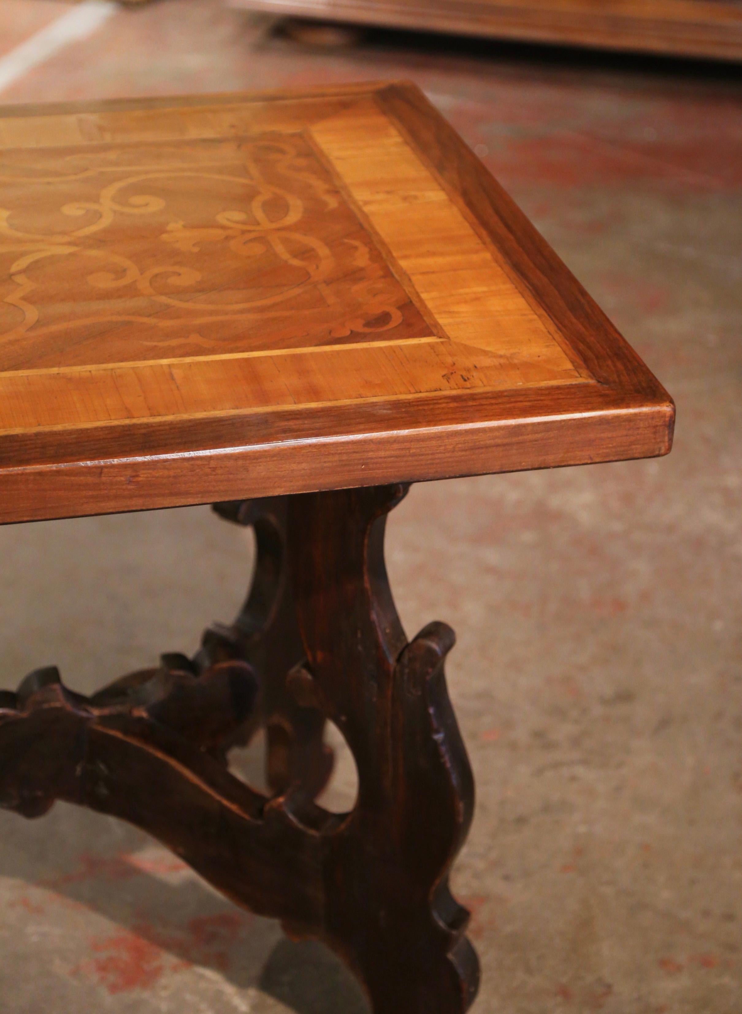Mid-19th Century Italian Baroque Carved Walnut Marquetry Trestle Dining Table 6
