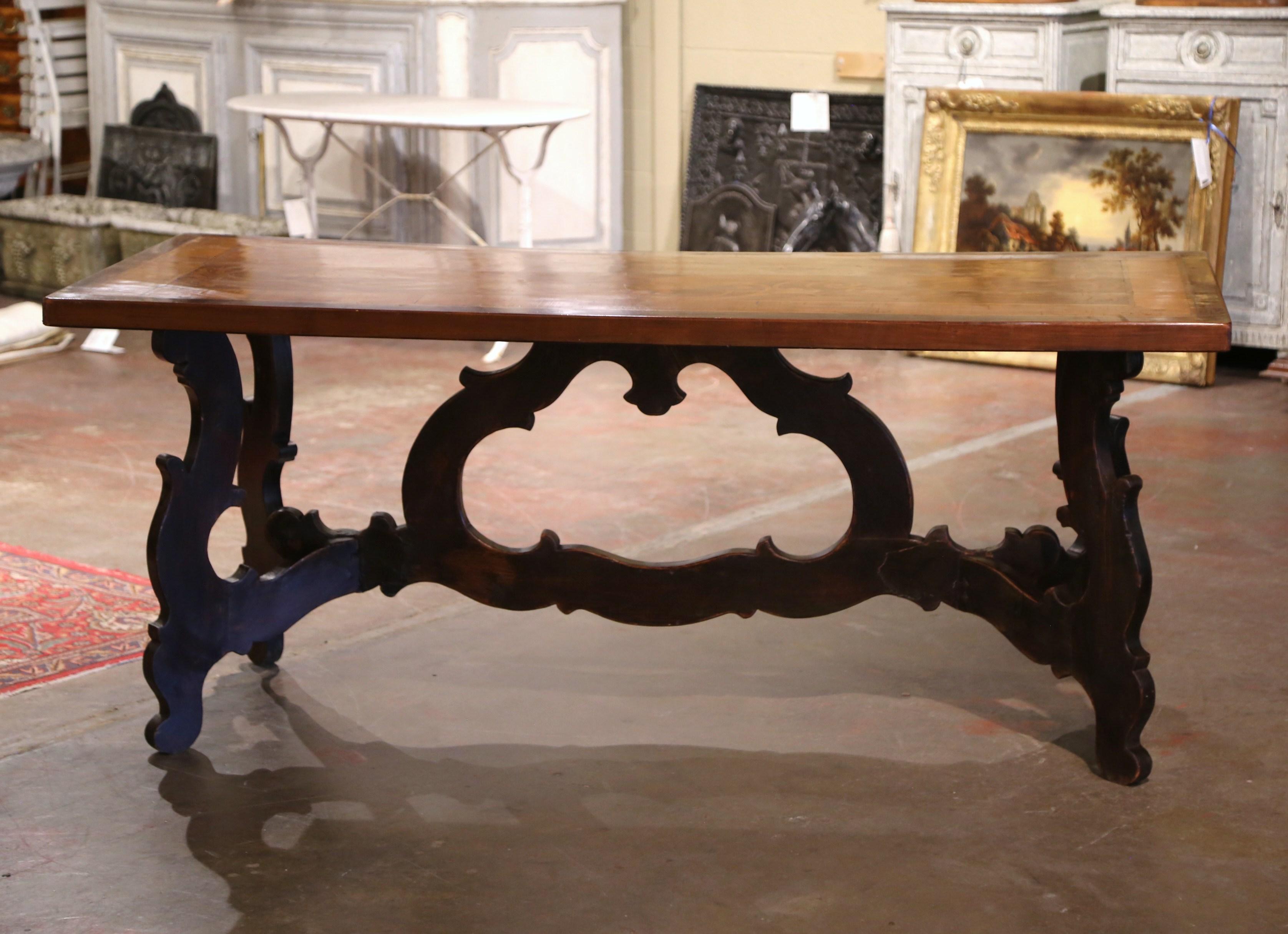 Cherry Mid-19th Century Italian Baroque Carved Walnut Marquetry Trestle Dining Table