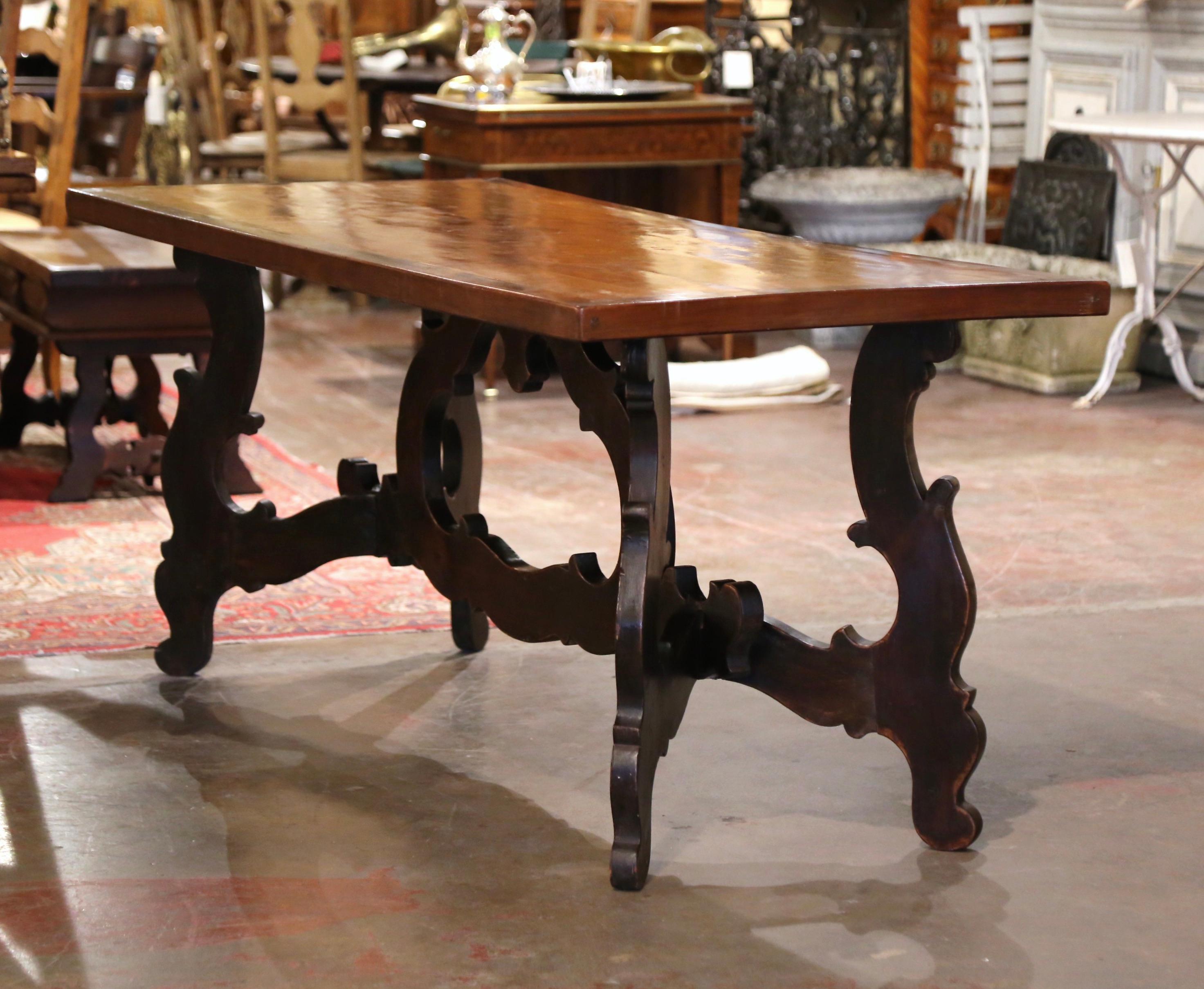 Mid-19th Century Italian Baroque Carved Walnut Marquetry Trestle Dining Table 2