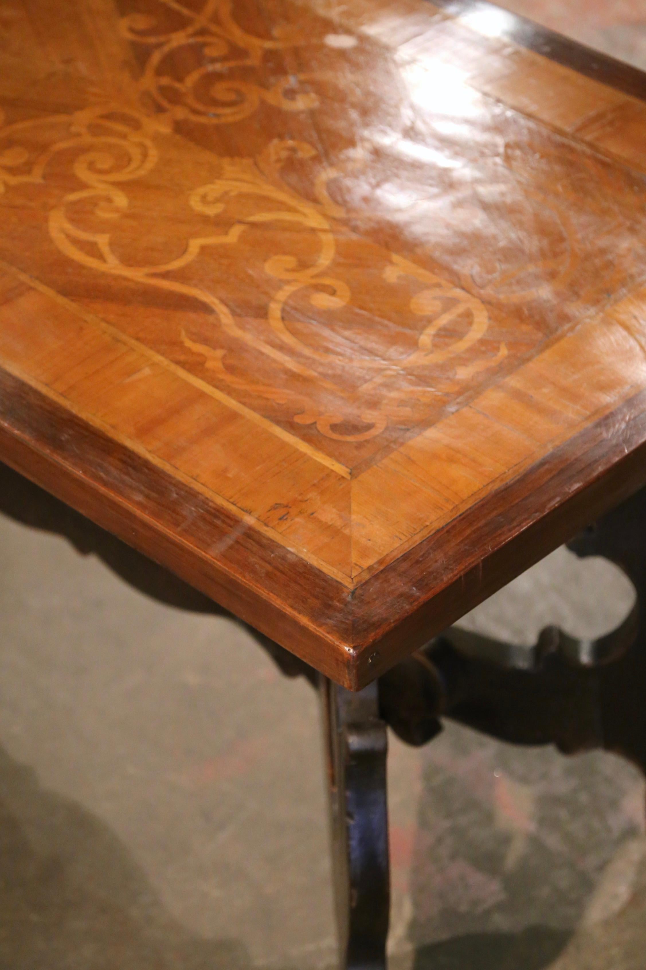 Mid-19th Century Italian Baroque Carved Walnut Marquetry Trestle Dining Table 4