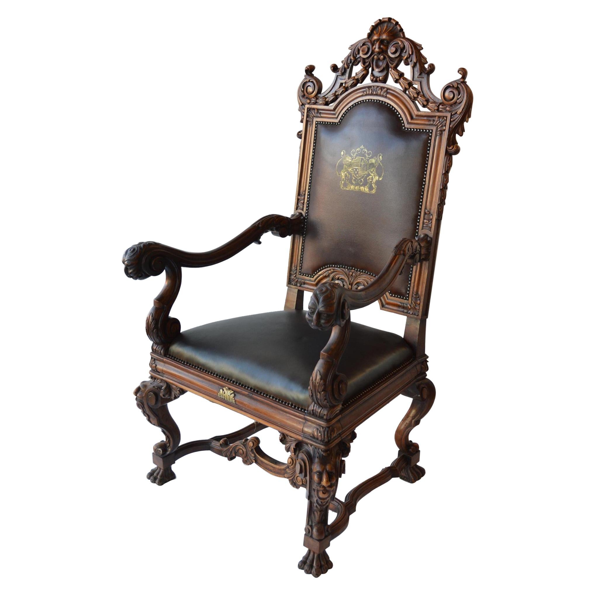 Mid-19th Century Italian Baroque Style Armchair For Sale