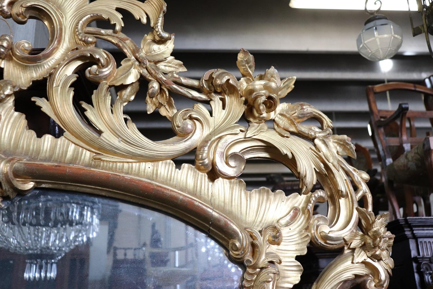 Mid-19th Century Italian Baroque Style Carved and Gilded Wood Large Wall Mirror 2