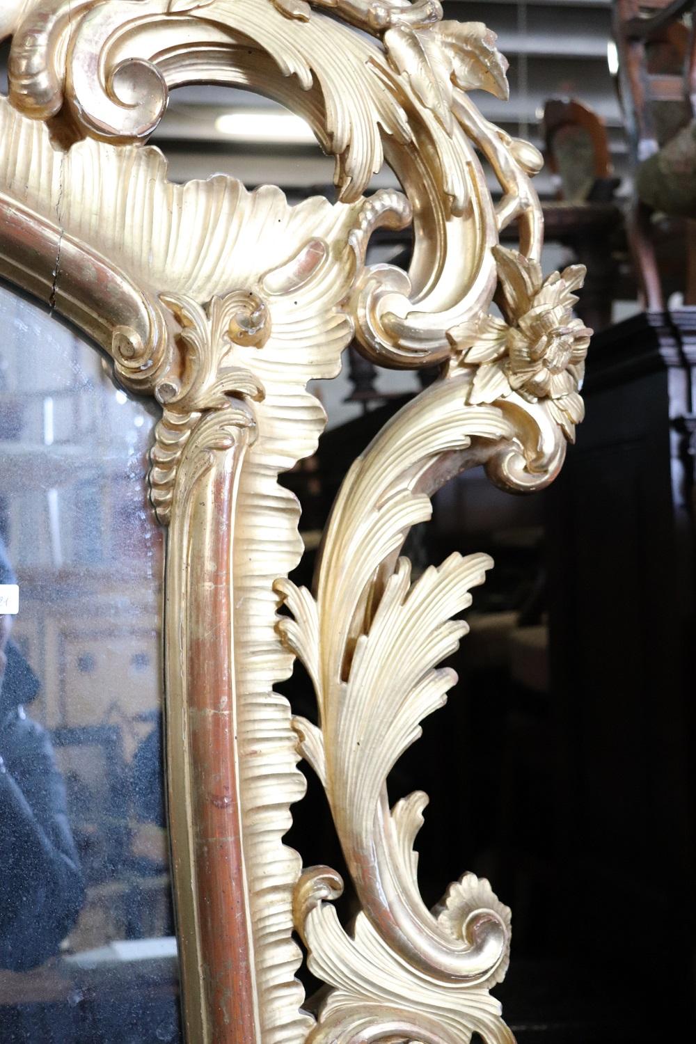 Mid-19th Century Italian Baroque Style Carved and Gilded Wood Large Wall Mirror 3